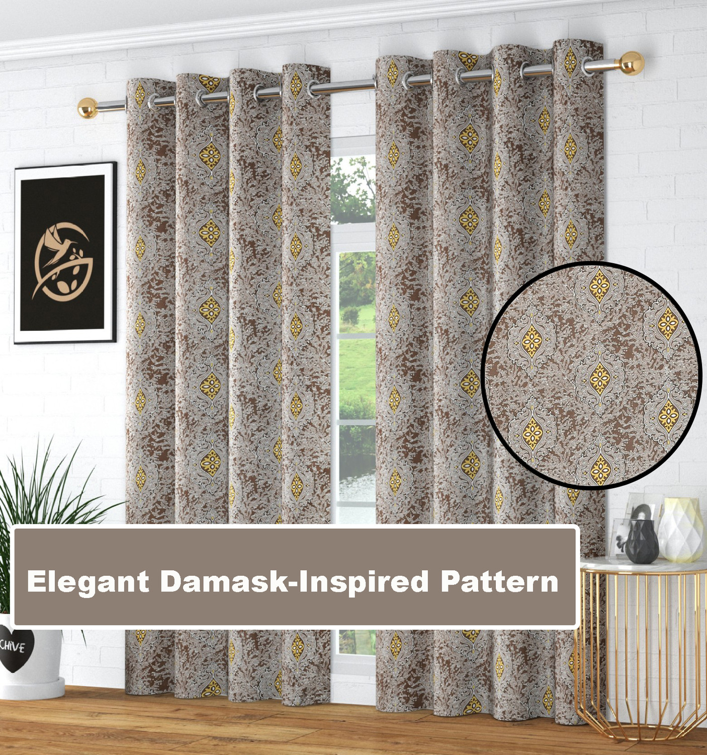 Image of Home Stylish 252 cm (8 ft) Window Polyester Room Darkening Curtain (Pack Of 2) (Coffee, Floral)