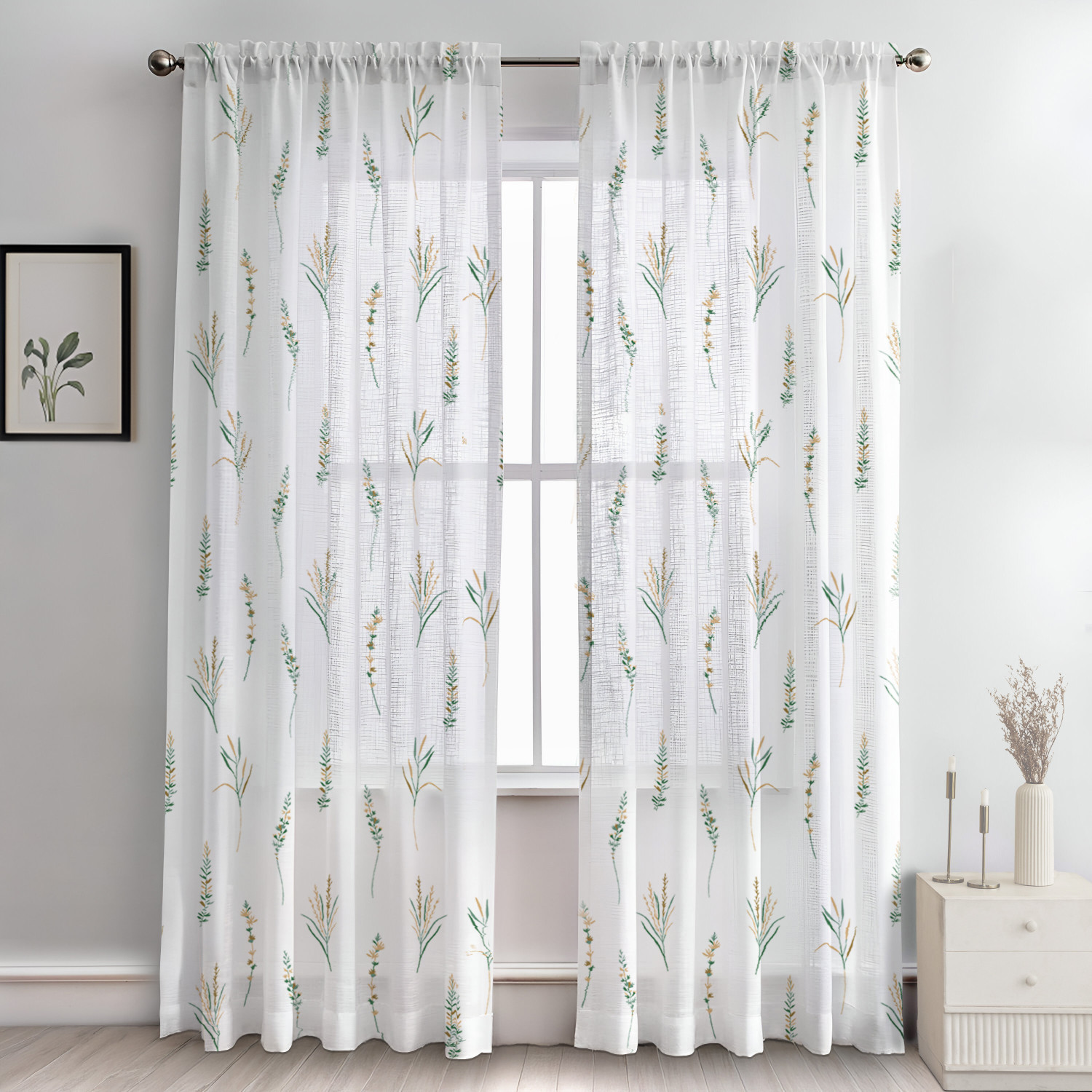 Image of Kraftiq Homes 214 cm (7 ft) Door Polyester Semi Transparent Curtain Single Curtain (Green, Floral)