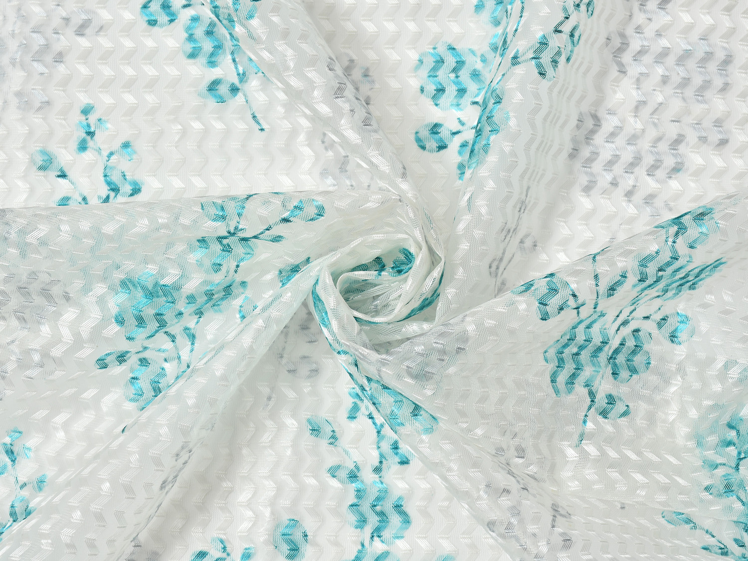 Image of Rashee Creations 153 cm (5 ft) Window Net Transparent Curtain (Pack Of 2) (Aqua, Floral)
