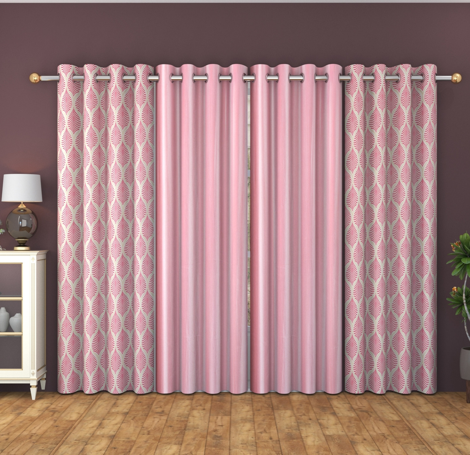 Image of Flipkart SmartBuy 274 cm (9 ft) Long Door Polyester Curtain (Pack Of 4) (Beige, Floral)