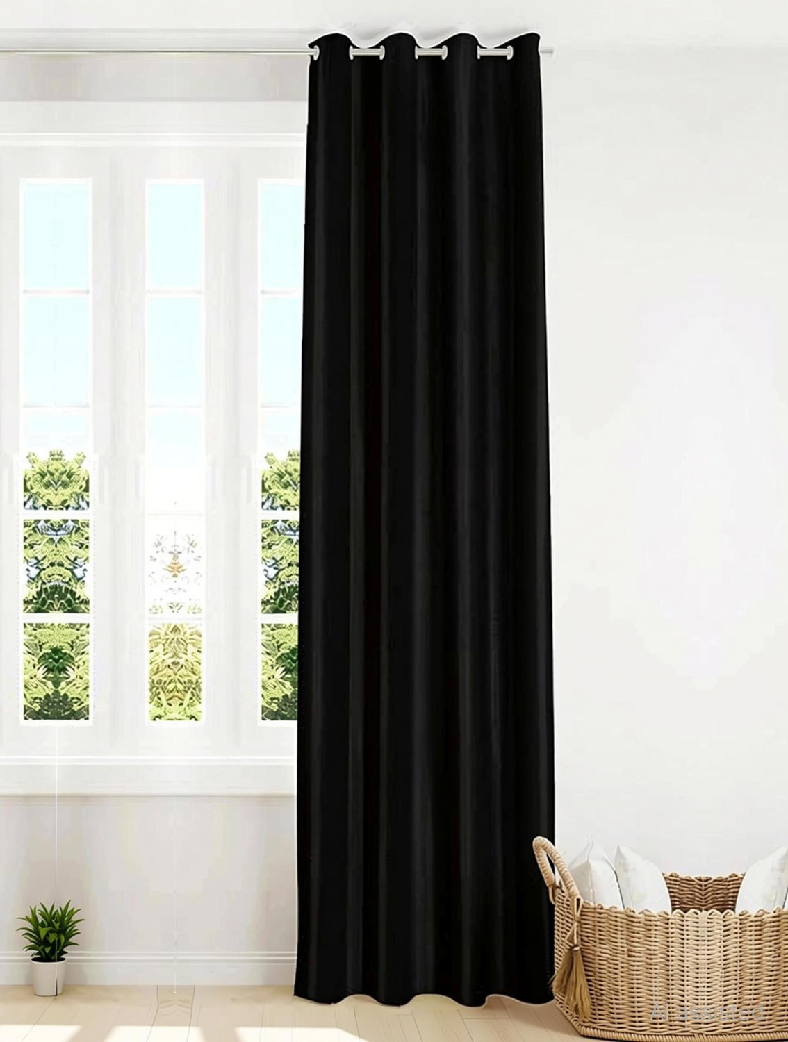 Image of Home Sizzler 275 cm (9 ft) Long Door Polyester Blackout Curtain Single Curtain (Black, Solid)