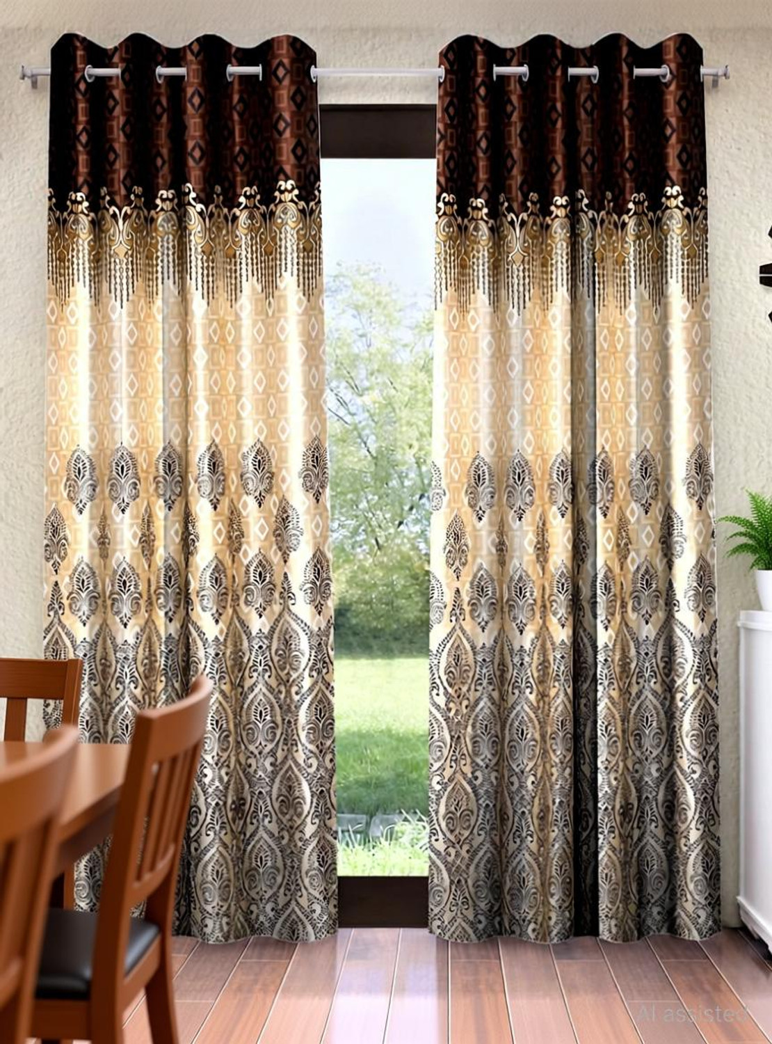 Image of Home Sizzler 153 cm (5 ft) Window Polyester Semi Transparent Curtain (Pack Of 4) (Blue, Printed)