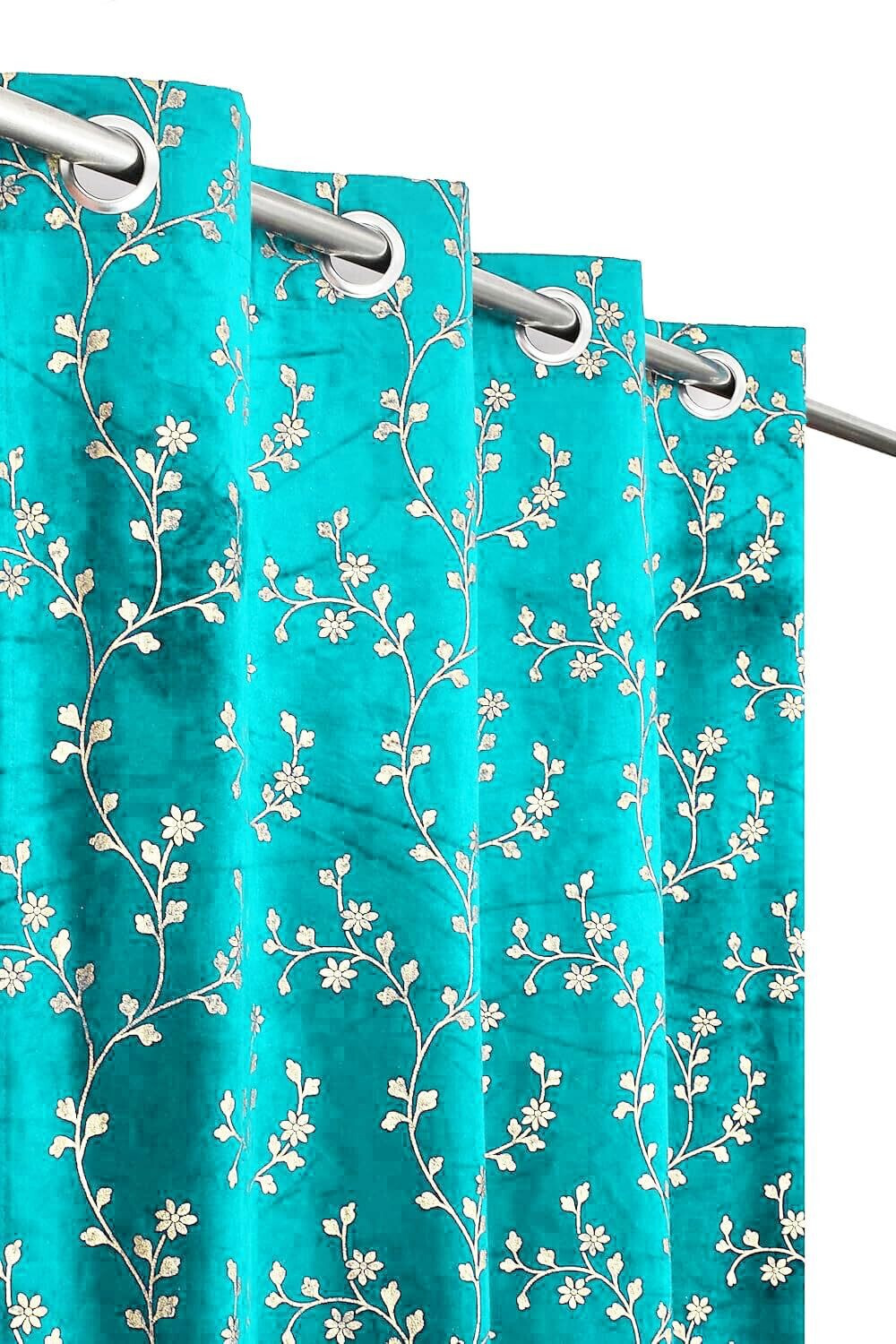 Image of TAJ TEXTILE 153 cm (5 ft) Window Cotton Room Darkening Curtain Single Curtain (Aqua green, Abstract)