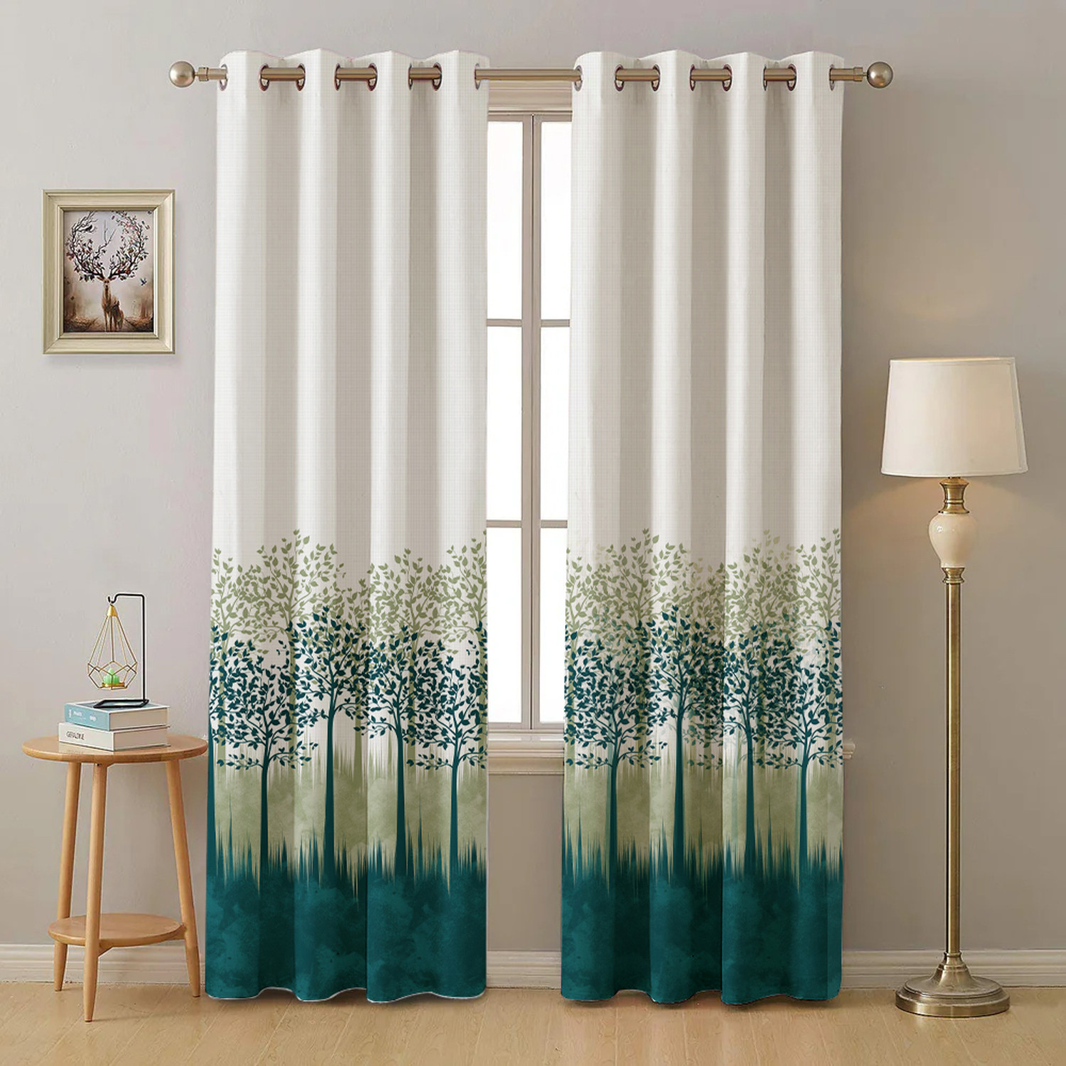 Image of TAJ TEXTILE 153 cm (5 ft) Window Cotton Room Darkening Curtain Single Curtain (Aqua green, Abstract)