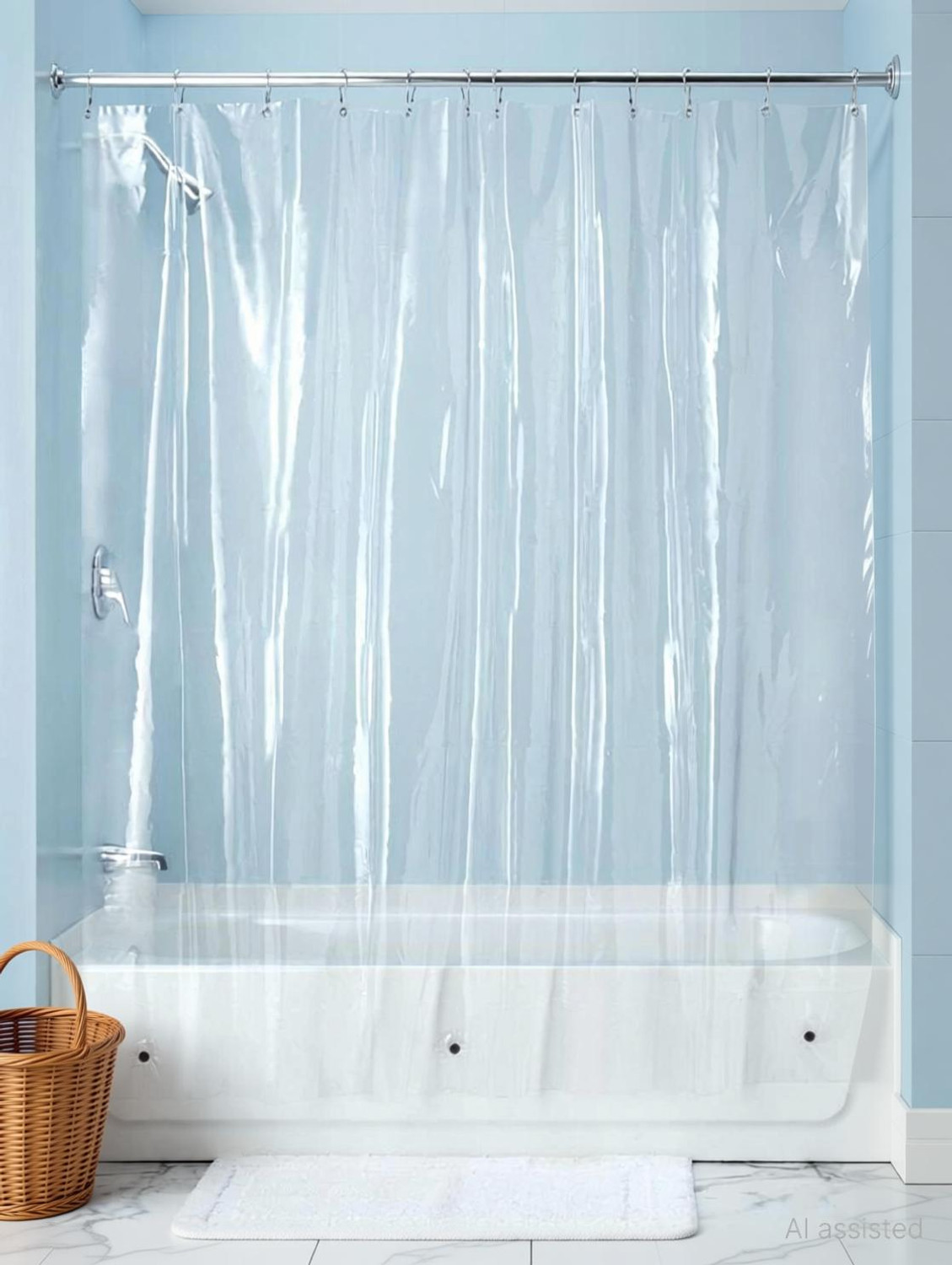Image of SHAVIN 252 cm (8 ft) Shower PVC Transparent Curtain Single Curtain (TRANSPARENT, Plain, Solid)