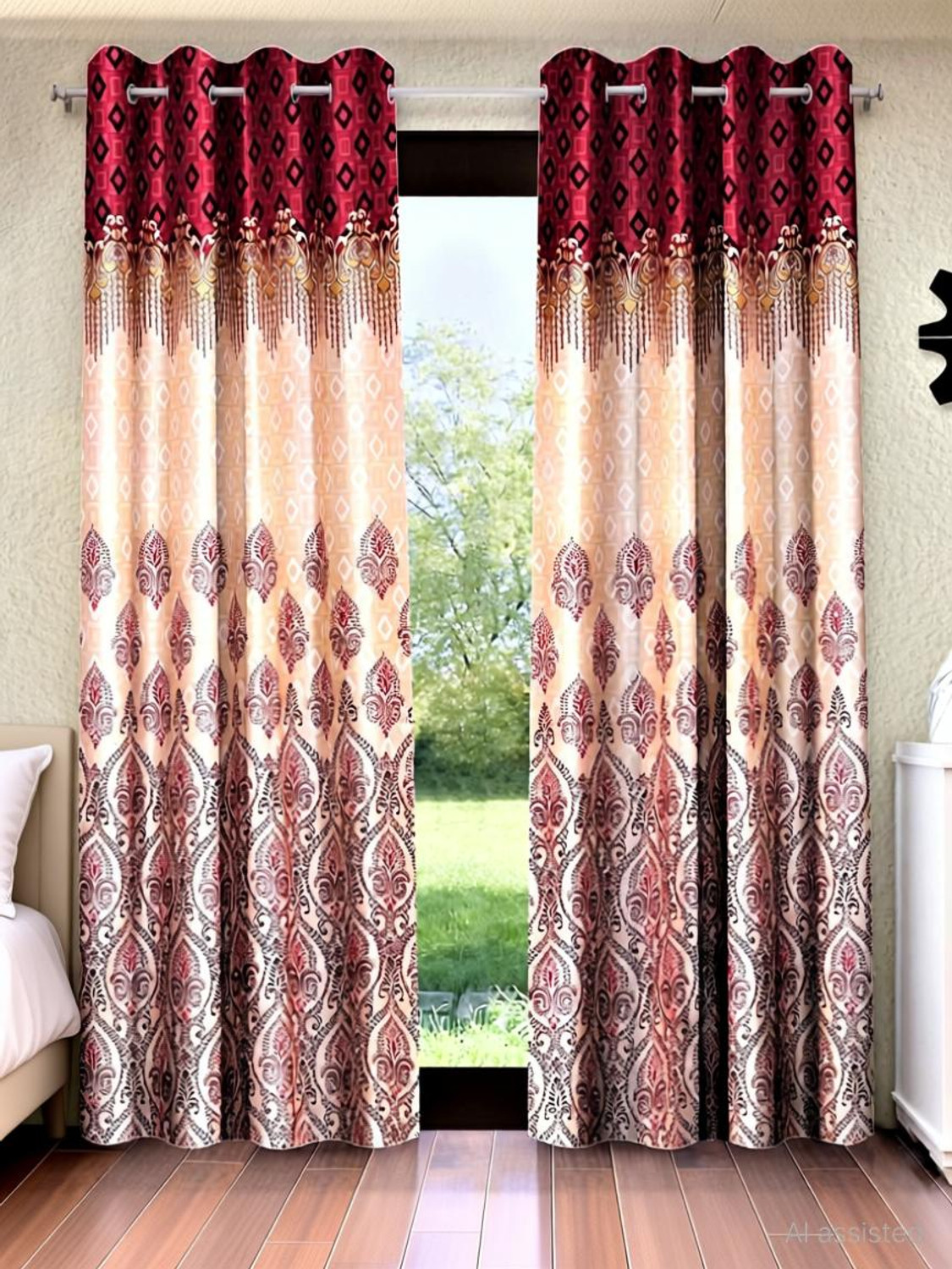 Image of Home Sizzler 153 cm (5 ft) Window Polyester Semi Transparent Curtain (Pack Of 4) (Blue, Printed)