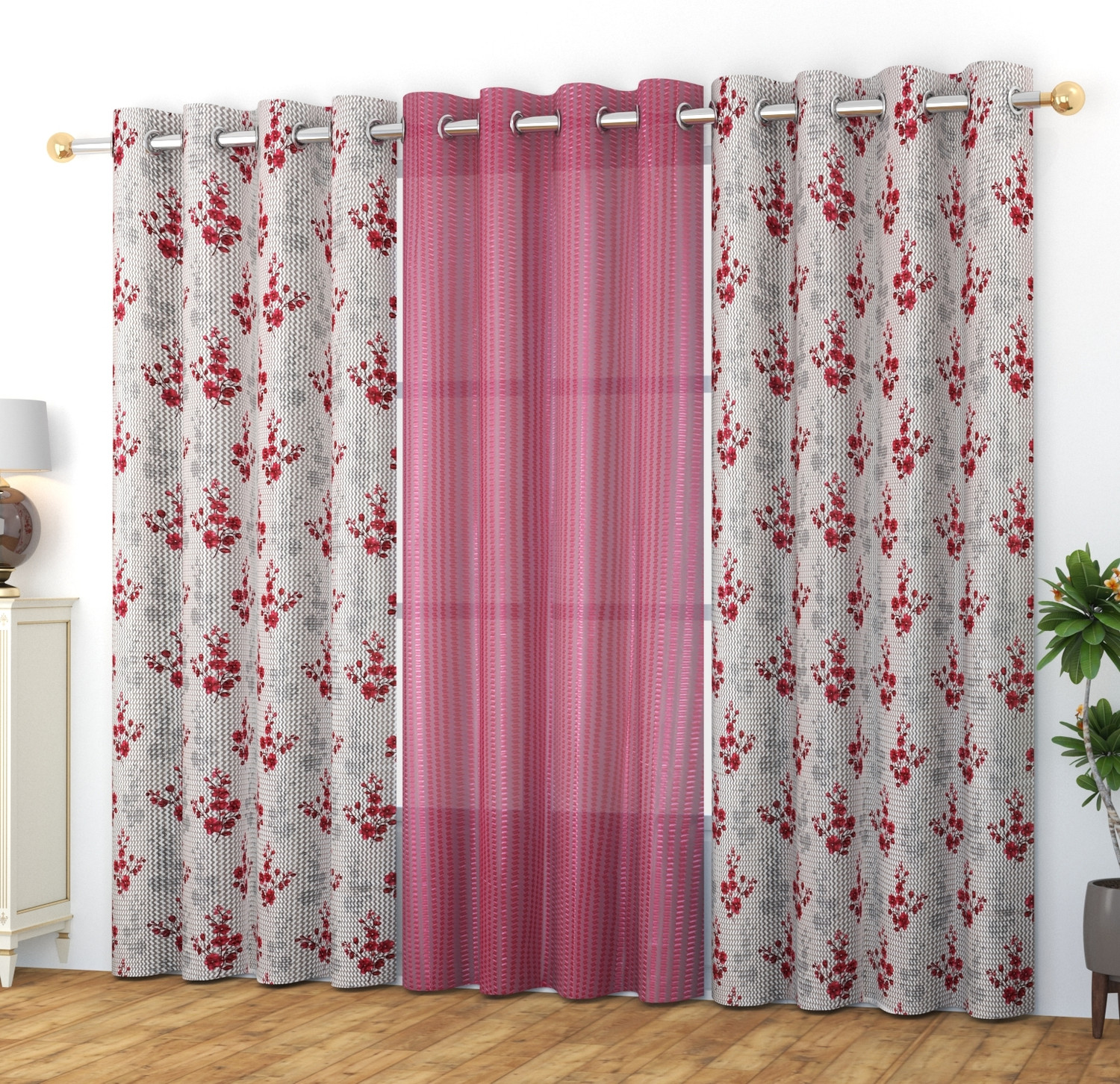Image of TAJ TEXTILE 153 cm (5 ft) Window Cotton Room Darkening Curtain Single Curtain (Aqua green, Abstract)