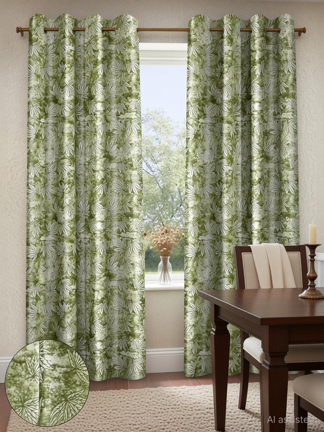 Image of Home Stylish 252 cm (8 ft) Window Polyester Room Darkening Curtain (Pack Of 2) (Coffee, Floral)