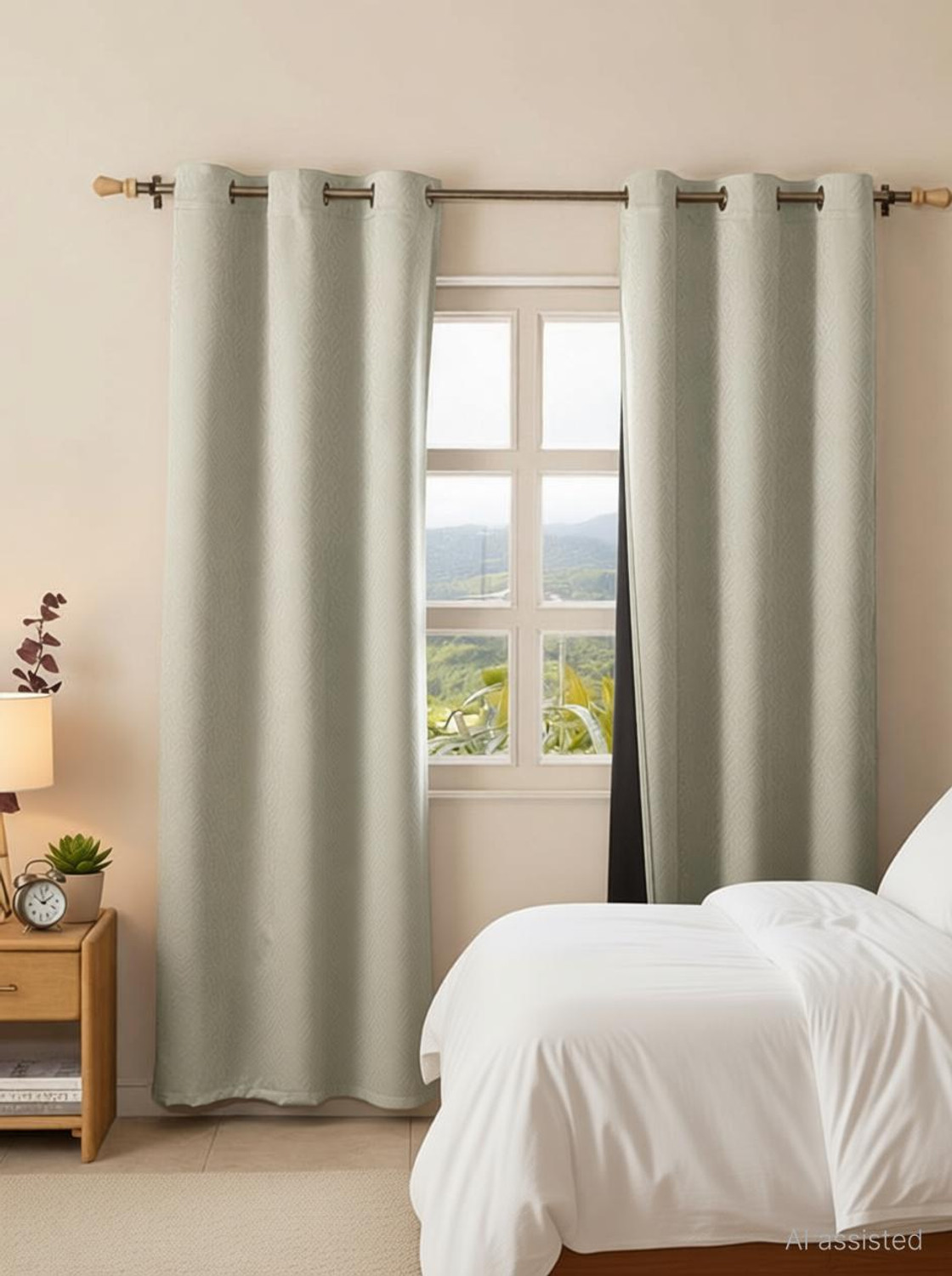 Image of HOMEMONDE 213.36 cm (7 ft) Door Polyester Blackout Curtain (Pack Of 2) (Off White - Embossed, Geometric)