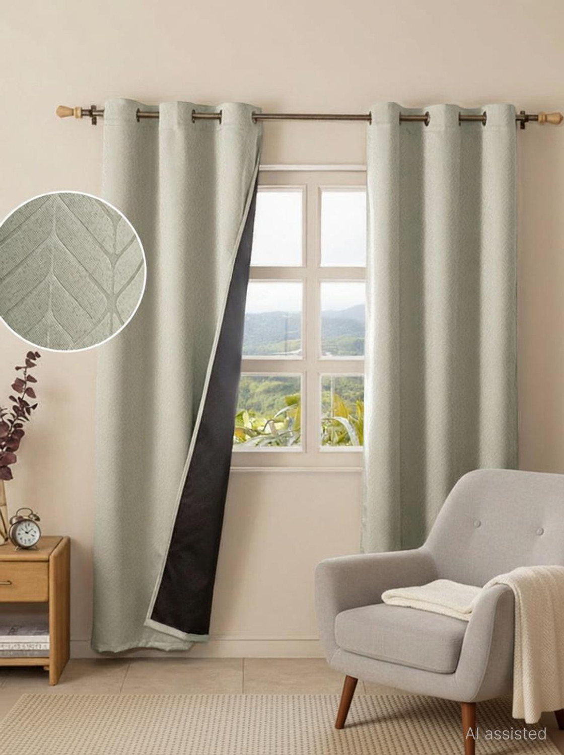 Image of HOMEMONDE 213.36 cm (7 ft) Door Polyester Blackout Curtain (Pack Of 2) (Off White - Embossed, Geometric)