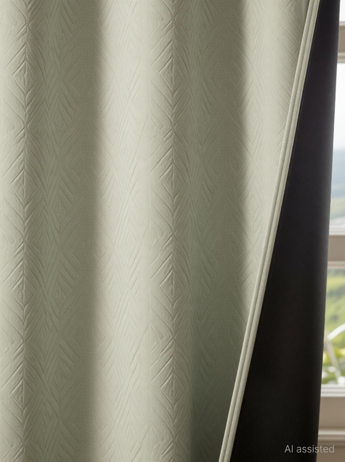 Image of HOMEMONDE 213.36 cm (7 ft) Door Polyester Blackout Curtain (Pack Of 2) (Off White - Embossed, Geometric)
