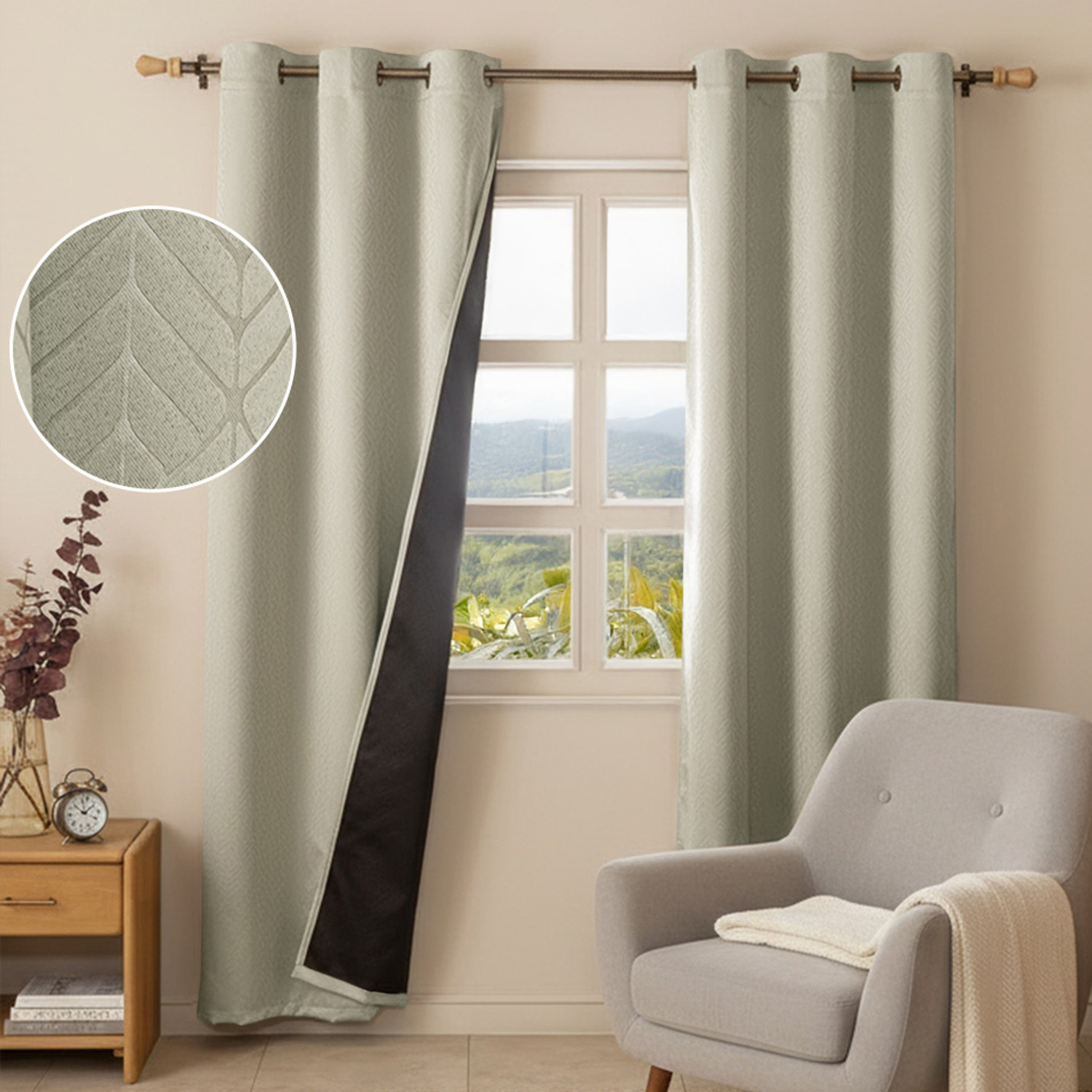 Image of HOMEMONDE 213.36 cm (7 ft) Door Polyester Blackout Curtain (Pack Of 2) (Off White - Embossed, Geometric)