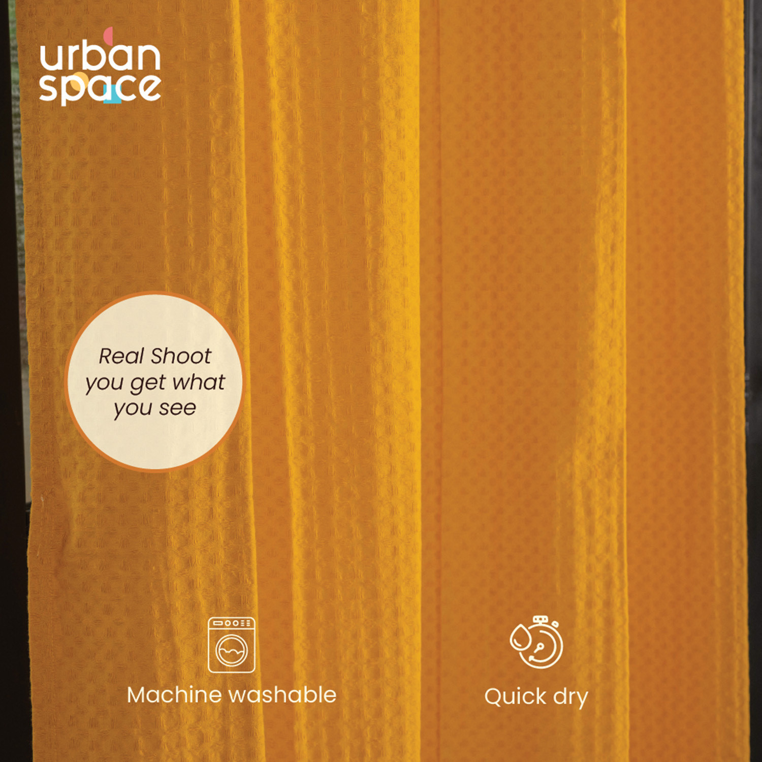 Image of Urban Space 213 cm (7 ft) Door Cotton Room Darkening Curtain (Pack Of 2) (Mustard, Solid)