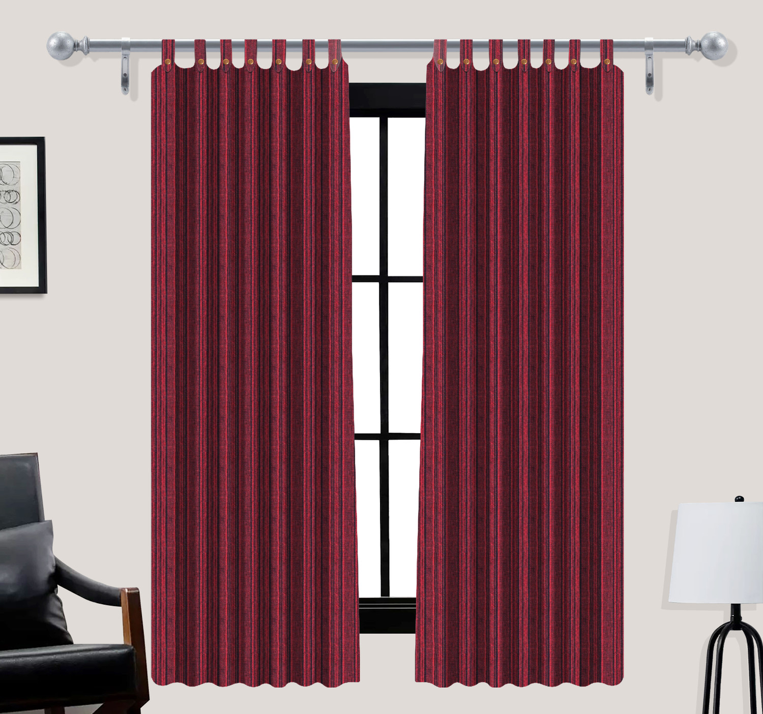 Image of GCPL 153 cm (5 ft) Window Cotton Blackout Curtain (Pack Of 2) (Maroon, Self Design)