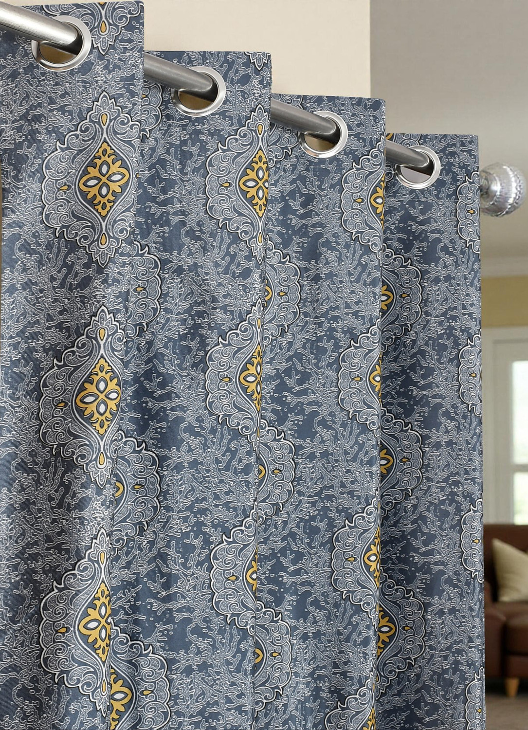 Image of Home Stylish 252 cm (8 ft) Window Polyester Room Darkening Curtain (Pack Of 2) (Coffee, Floral)