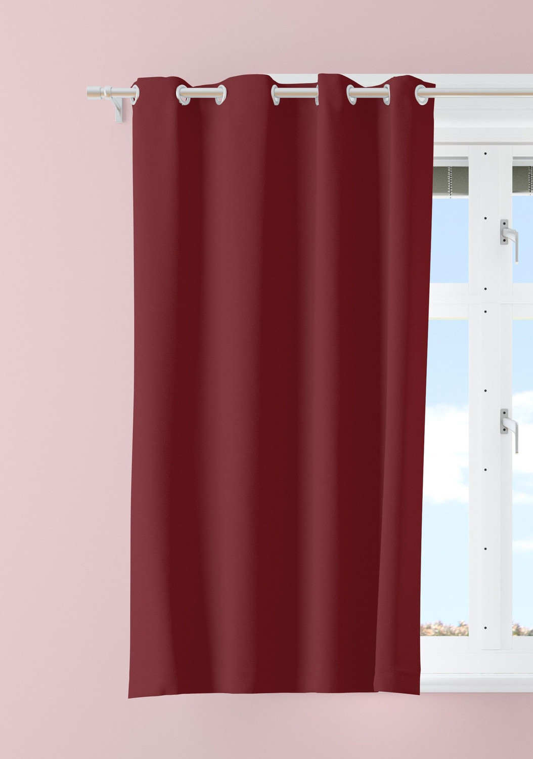 Image of GCPL 153 cm (5 ft) Window Cotton Blackout Curtain (Pack Of 2) (Maroon, Self Design)
