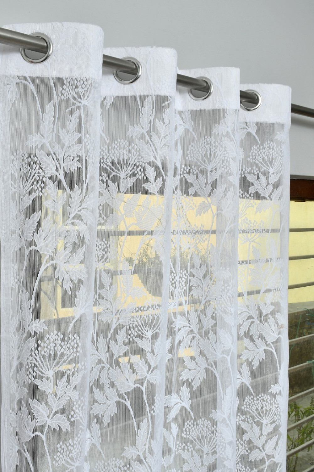 Image of Rashee Creations 153 cm (5 ft) Window Net Transparent Curtain (Pack Of 2) (Aqua, Floral)