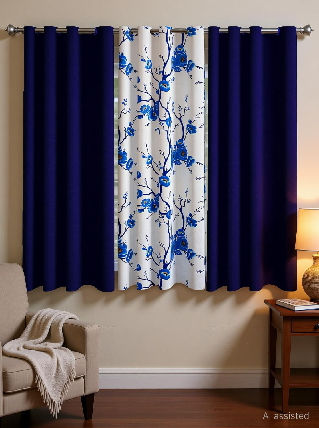 Image of TAJ TEXTILE 153 cm (5 ft) Window Cotton Room Darkening Curtain Single Curtain (Aqua green, Abstract)