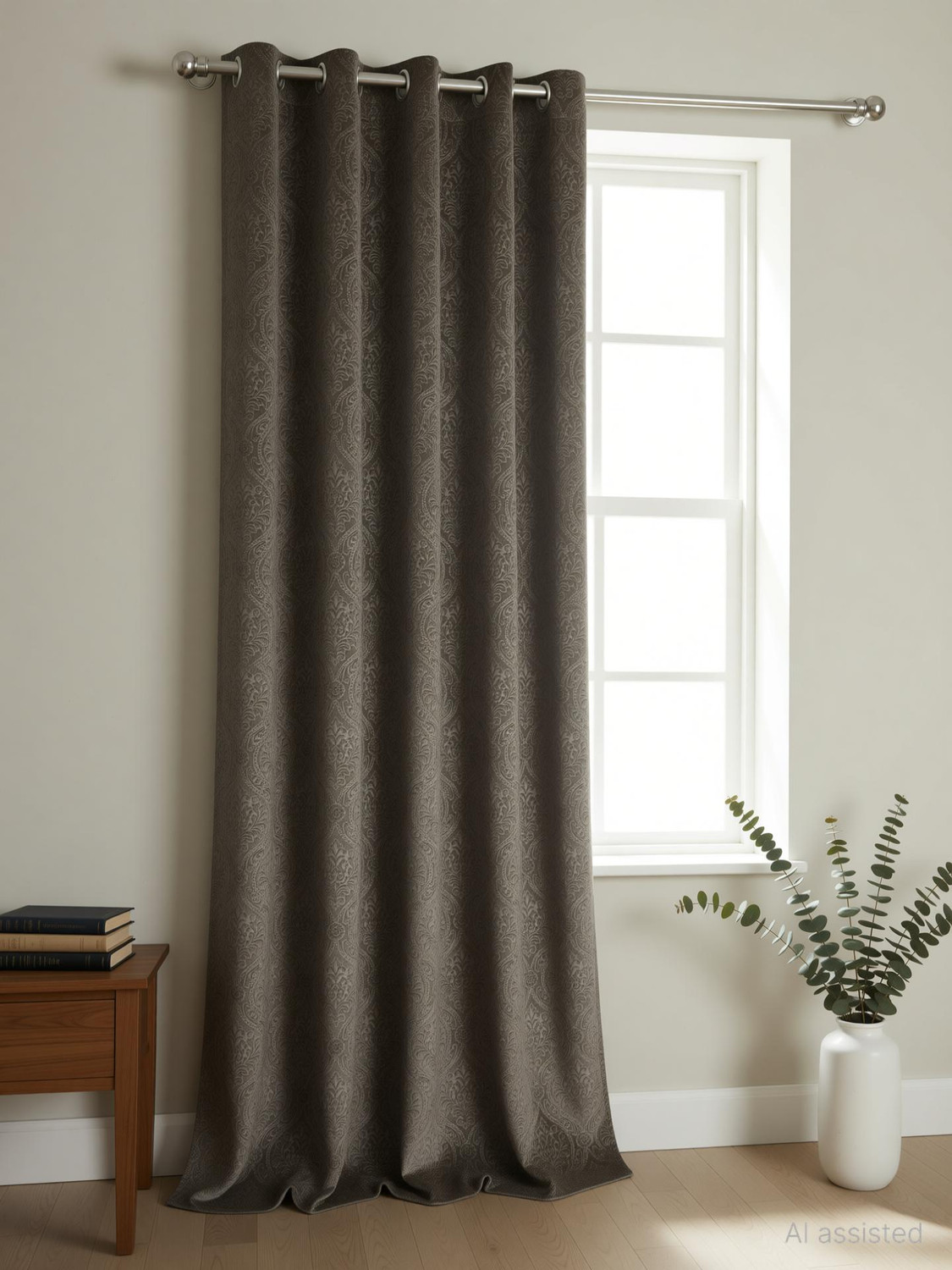 Image of Galaxy Drape 153 cm (5 ft) Window Velvet Room Darkening Curtain (Pack Of 2) (Cream, Printed)