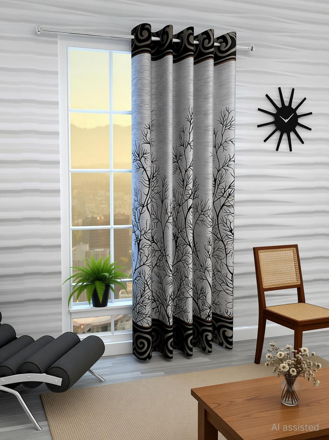 Image of Home Sizzler 244 cm (8 ft) Long Door Polyester Semi Transparent Curtain Single Curtain (Brown, Geometric)