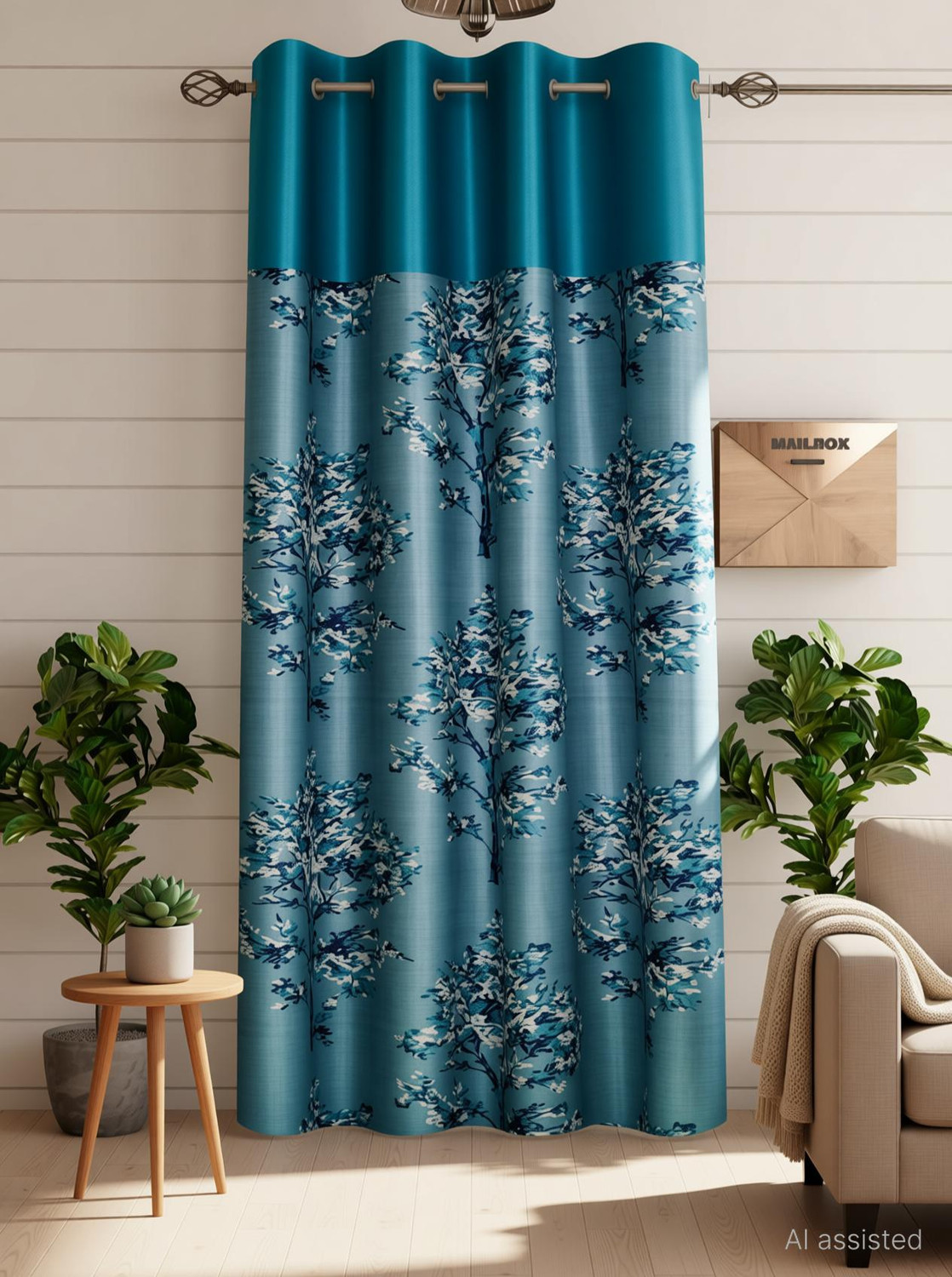 Image of TAJ TEXTILE 153 cm (5 ft) Window Cotton Room Darkening Curtain Single Curtain (Aqua green, Abstract)
