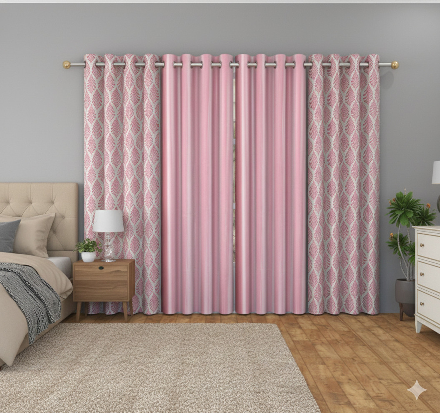 Image of Flipkart SmartBuy 274 cm (9 ft) Long Door Polyester Curtain (Pack Of 4) (Beige, Floral)