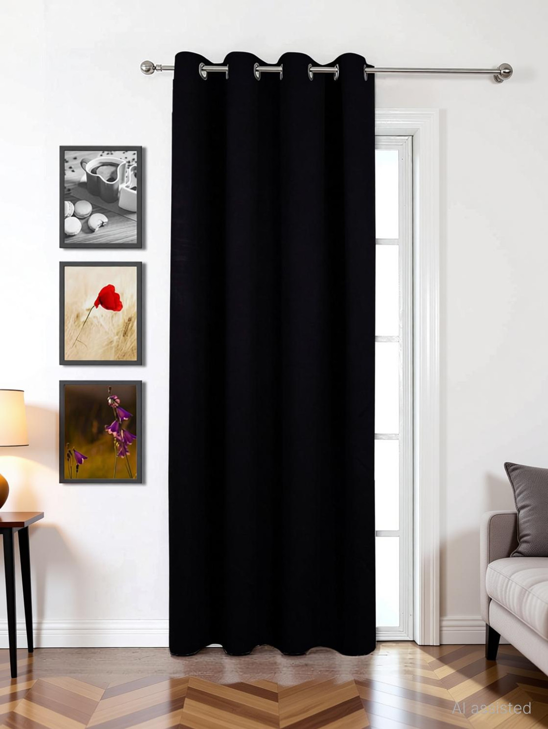 Image of Home Sizzler 275 cm (9 ft) Long Door Polyester Blackout Curtain Single Curtain (Black, Solid)