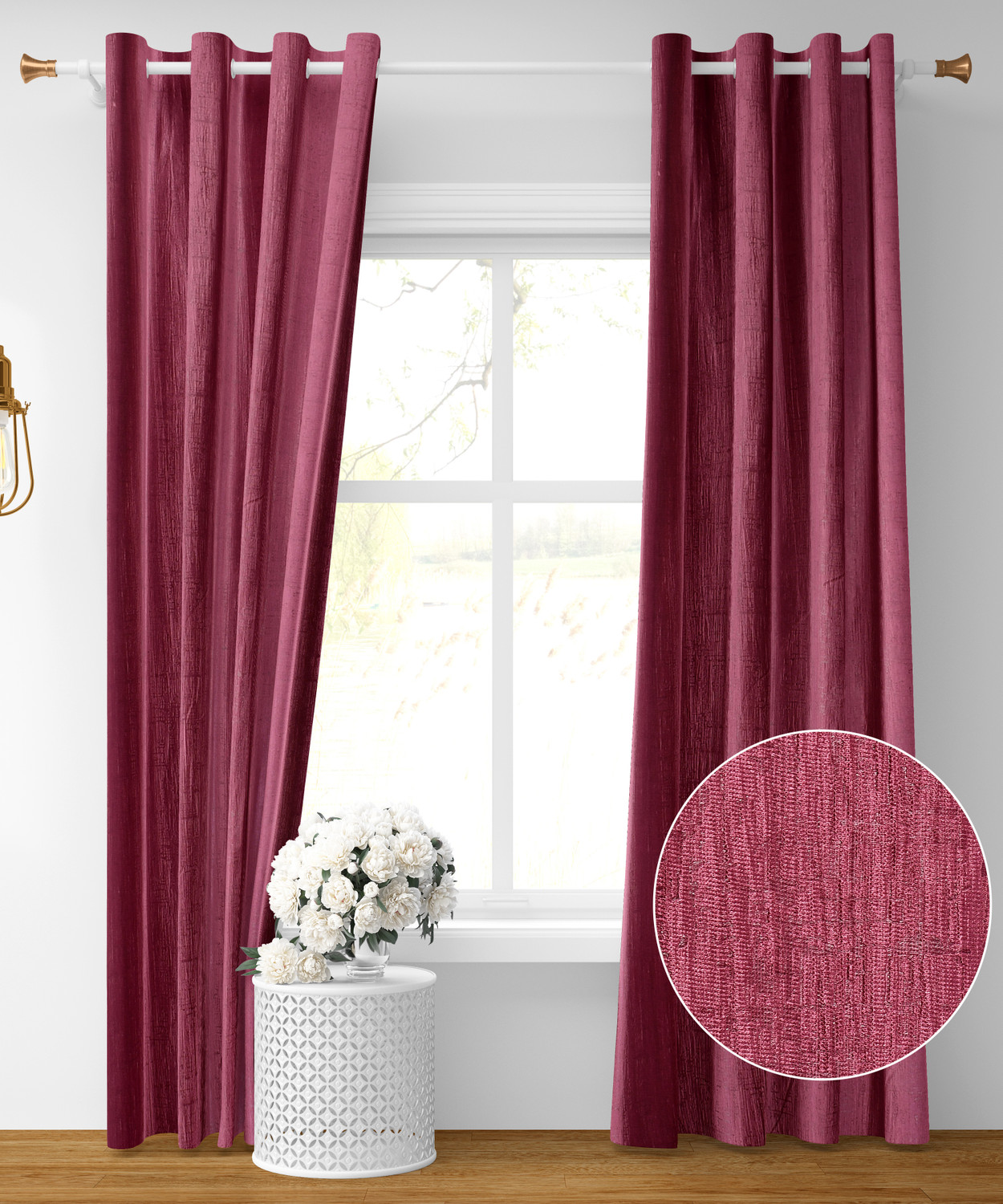 Image of FURNADO 152.4 cm (5 ft) Window Polyester Room Darkening Curtain (Pack Of 2) (Light Wine, Solid)