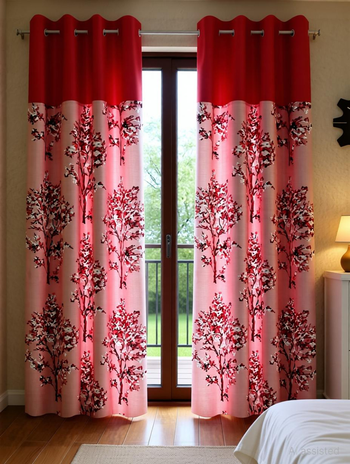 Image of GCPL 153 cm (5 ft) Window Cotton Blackout Curtain (Pack Of 2) (Maroon, Self Design)