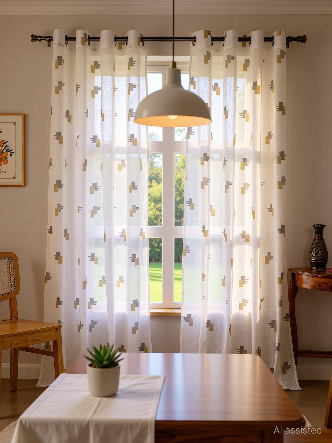 Image of VELOURA 152.4 cm (5 ft) Window Velvet Room Darkening Curtain (Pack Of 2) (Island Aqua, Printed)