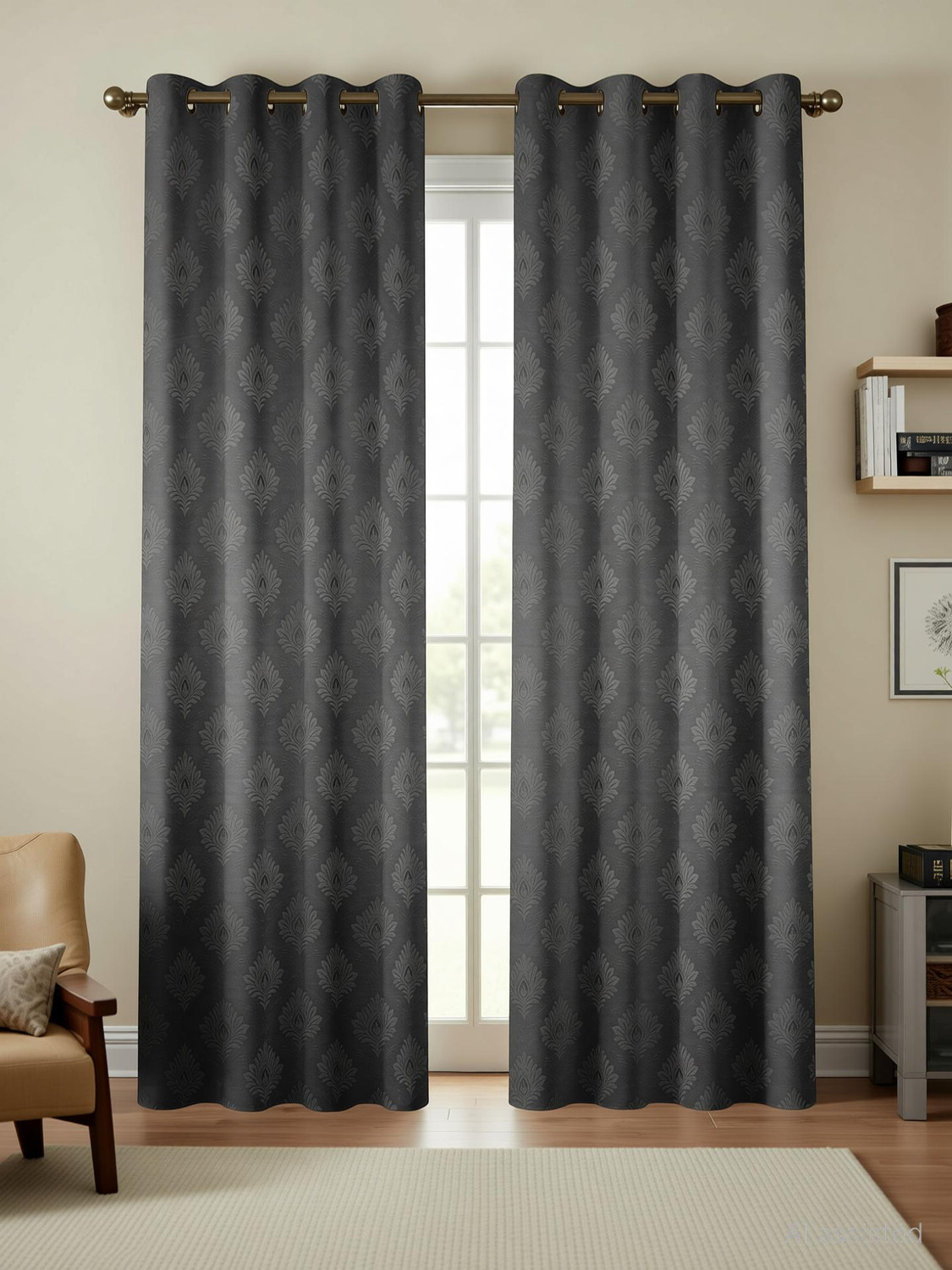 Image of Home Stylish 152 cm (5 ft) Window Velvet Blackout Curtain (Pack Of 2) (Grey, Solid)
