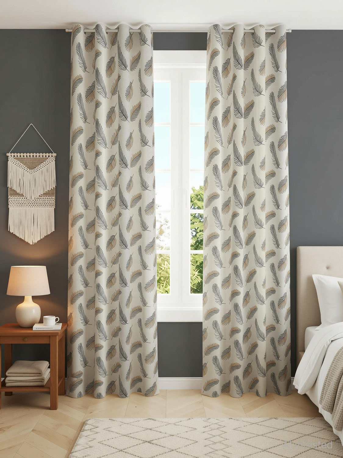 Image of Kraftiq Homes 214 cm (7 ft) Door Polyester Semi Transparent Curtain Single Curtain (Green, Floral)