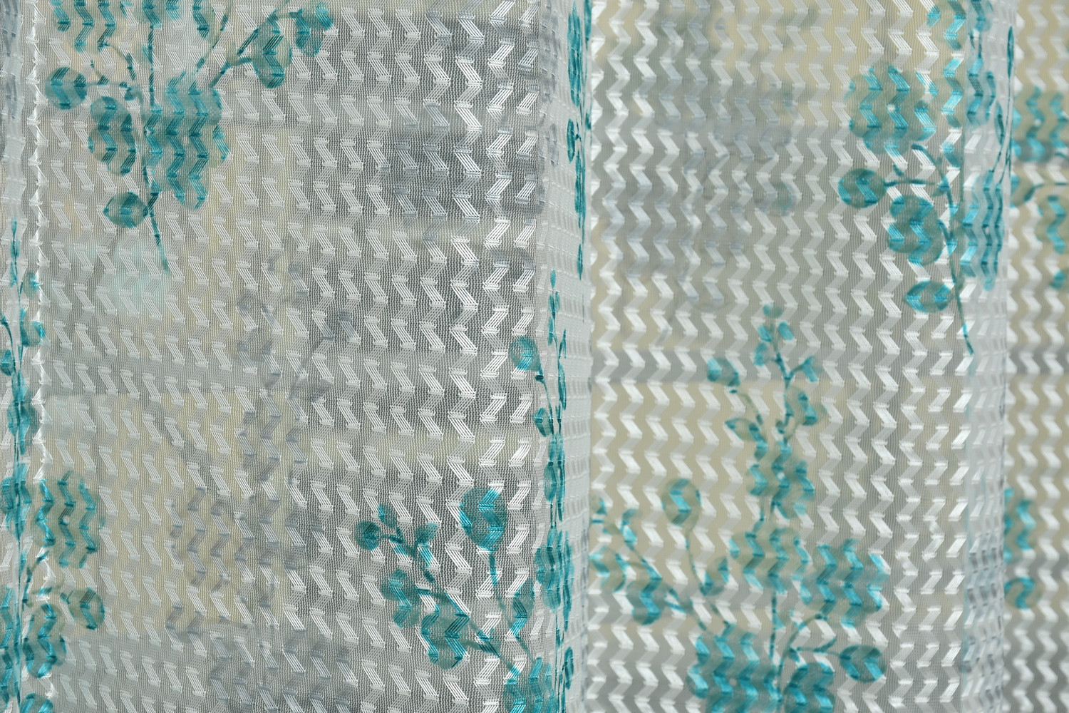 Image of Rashee Creations 153 cm (5 ft) Window Net Transparent Curtain (Pack Of 2) (Aqua, Floral)