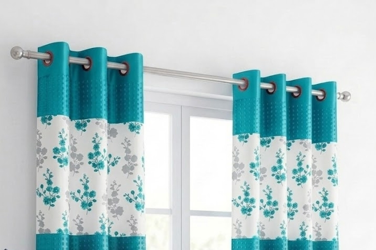 Image of TAJ TEXTILE 153 cm (5 ft) Window Cotton Room Darkening Curtain Single Curtain (Aqua green, Abstract)