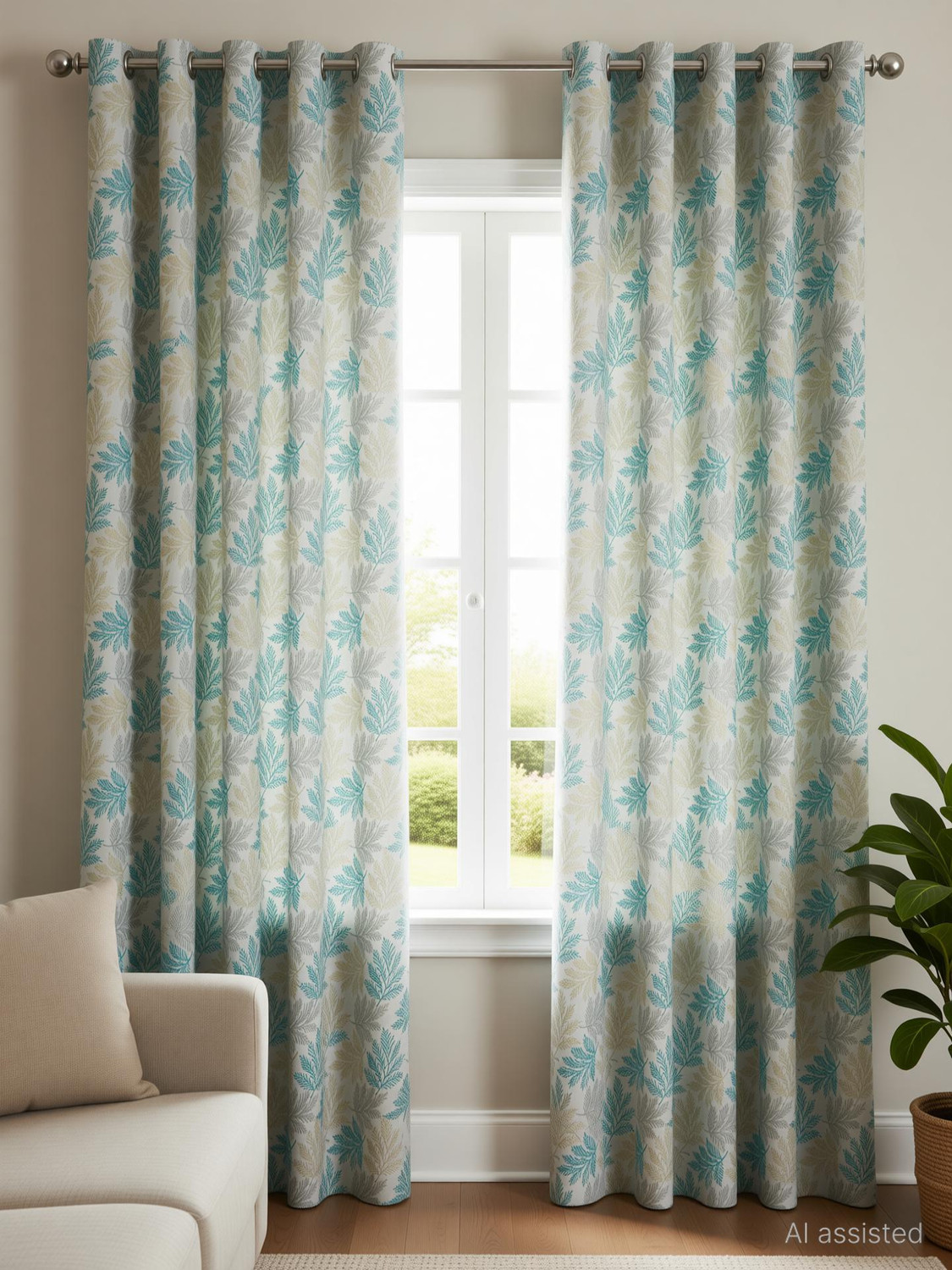 Image of VELOURA 152.4 cm (5 ft) Window Jacquard Room Darkening Curtain (Pack Of 2) (English Aqua, Self Design)