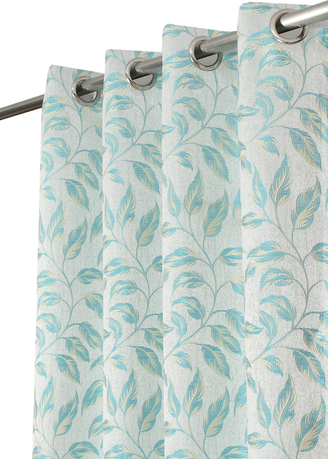 Image of VELOURA 152.4 cm (5 ft) Window Jacquard Room Darkening Curtain (Pack Of 2) (English Aqua, Self Design)