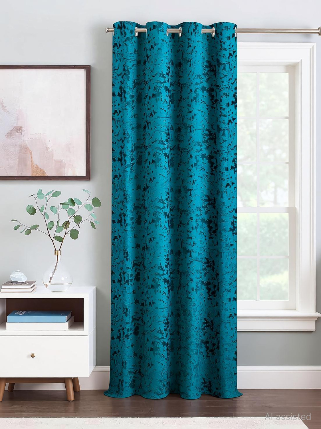 Image of TAJ TEXTILE 153 cm (5 ft) Window Cotton Room Darkening Curtain Single Curtain (Aqua green, Abstract)