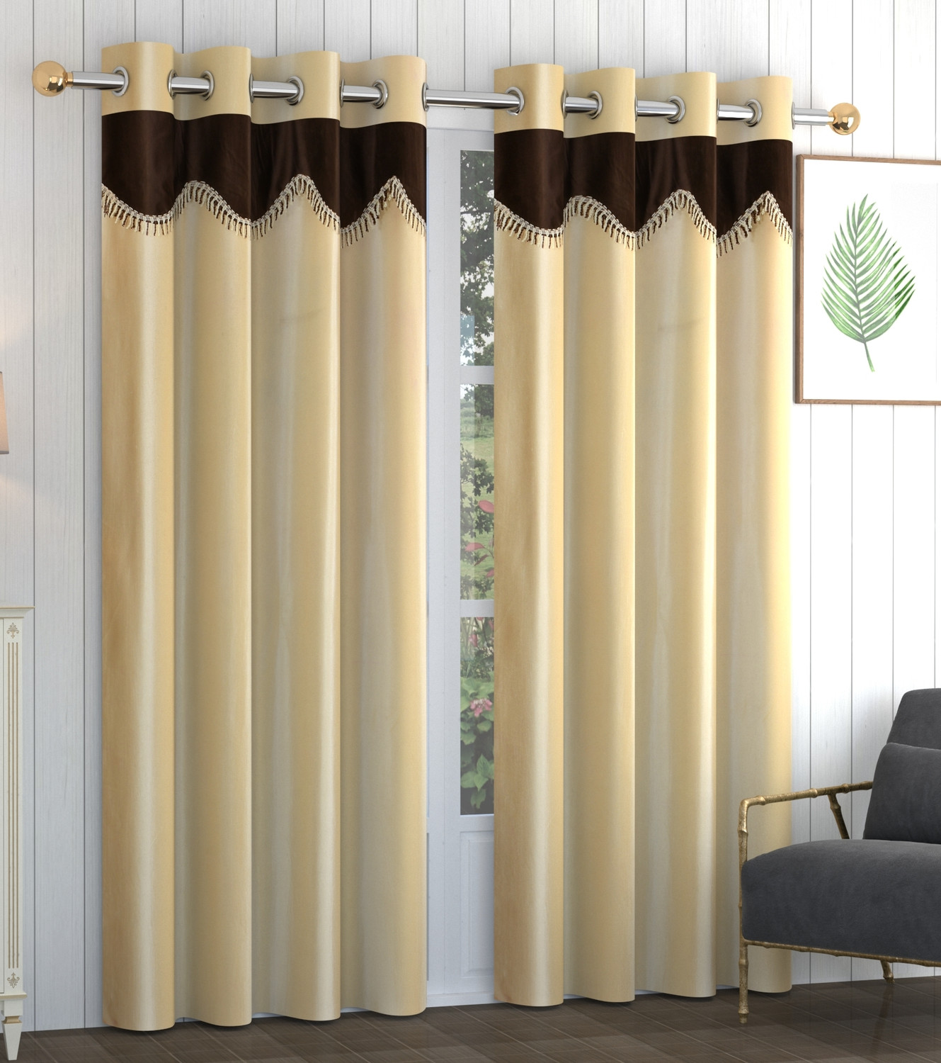 Image of Rashee Creations 242 cm (8 ft) Shower Polyester Semi Transparent Curtain (Pack Of 2) (Brown, Solid)