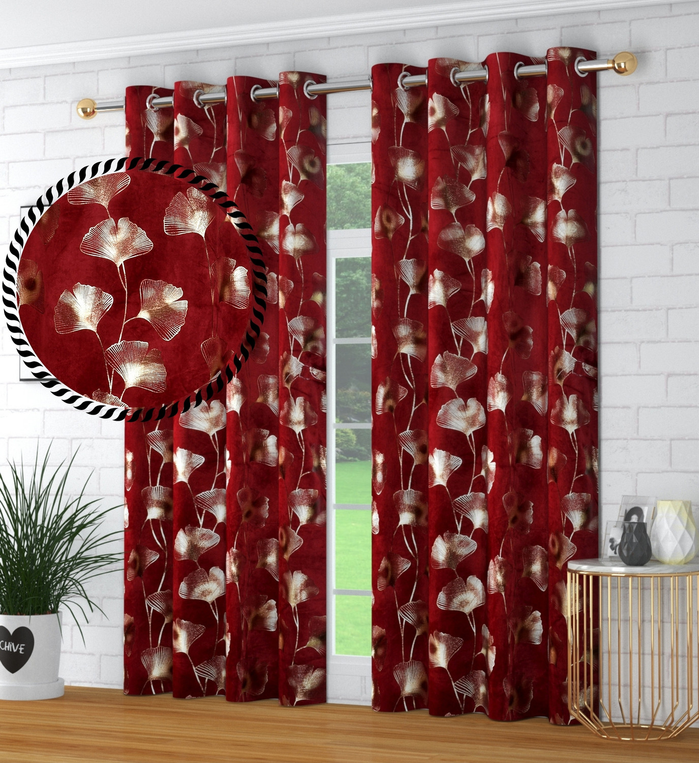 Image of VELOURA 152.4 cm (5 ft) Window Velvet Room Darkening Curtain (Pack Of 2) (Island Aqua, Printed)