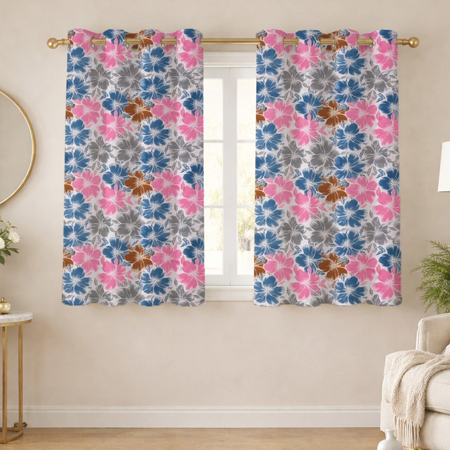 Image of TAJ TEXTILE 153 cm (5 ft) Window Cotton Room Darkening Curtain Single Curtain (Aqua green, Abstract)