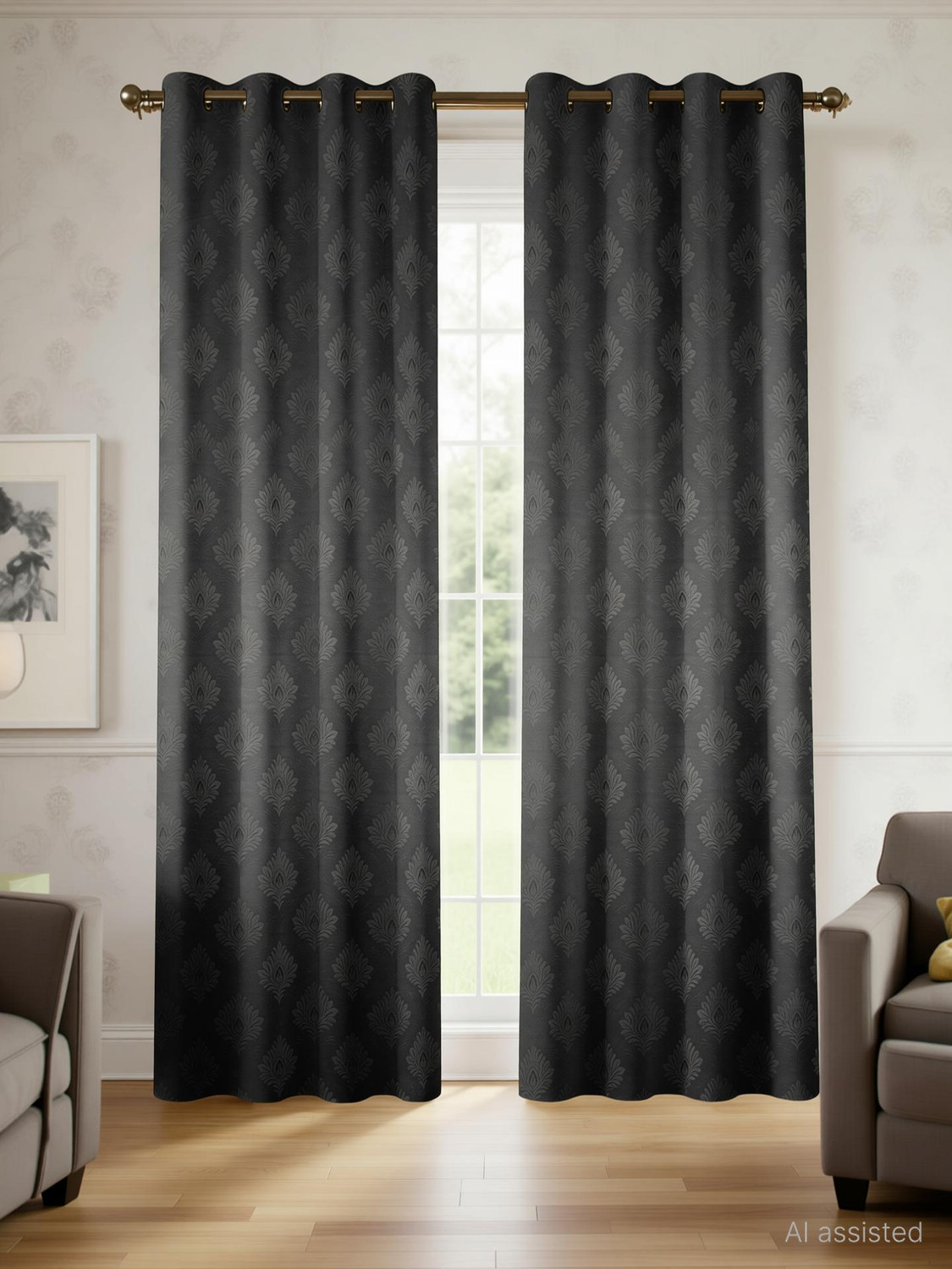 Image of Home Stylish 152 cm (5 ft) Window Velvet Blackout Curtain (Pack Of 2) (Grey, Solid)