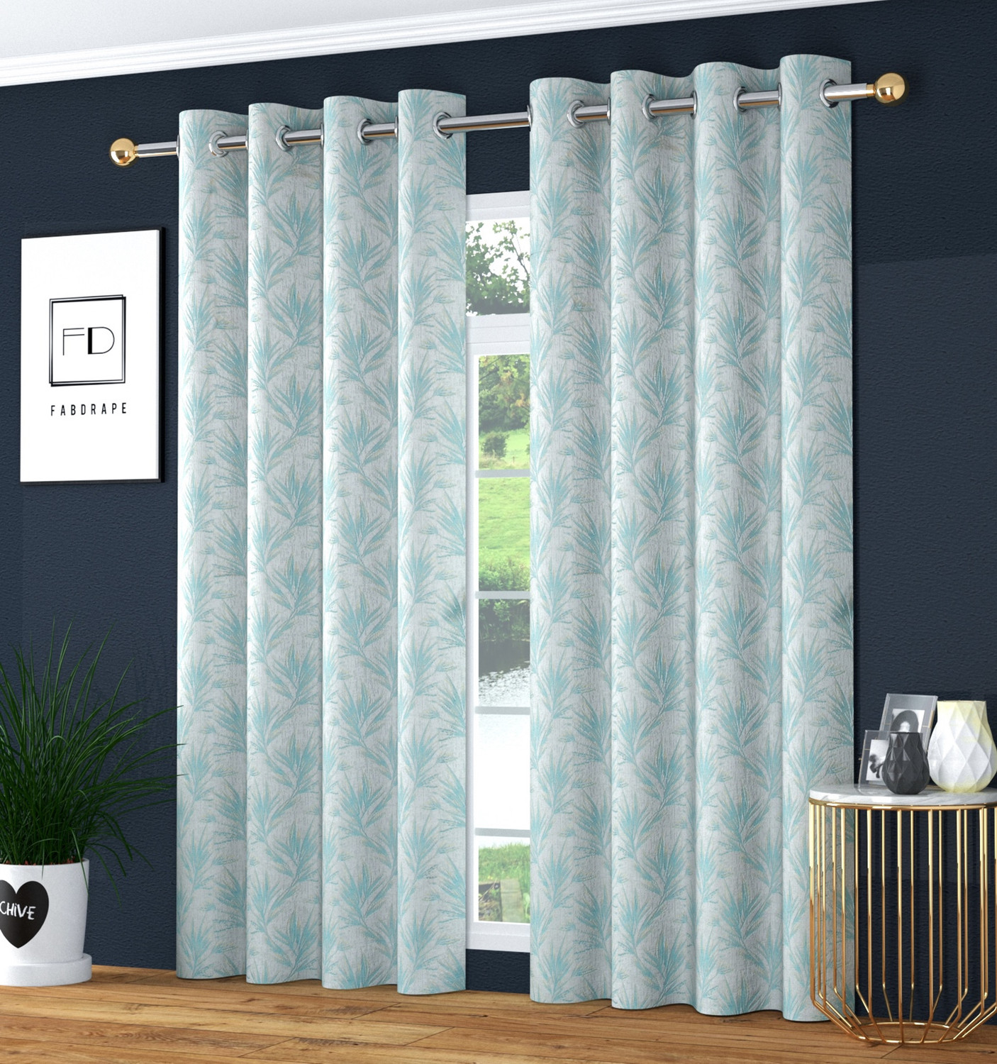 Image of VELOURA 152.4 cm (5 ft) Window Jacquard Room Darkening Curtain (Pack Of 2) (English Aqua, Self Design)