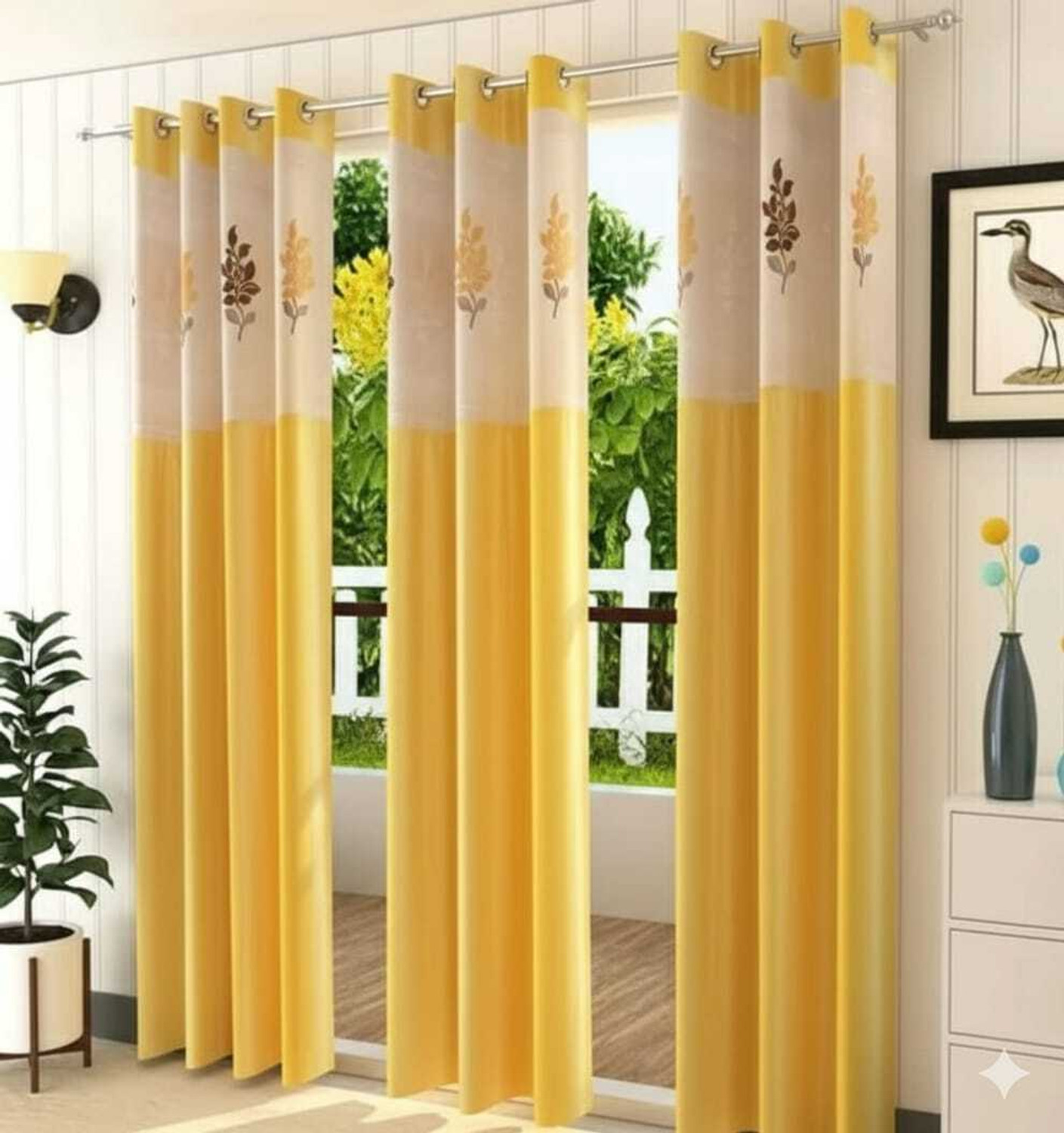 Image of Flipkart SmartBuy 274 cm (9 ft) Long Door Polyester Curtain (Pack Of 4) (Beige, Floral)