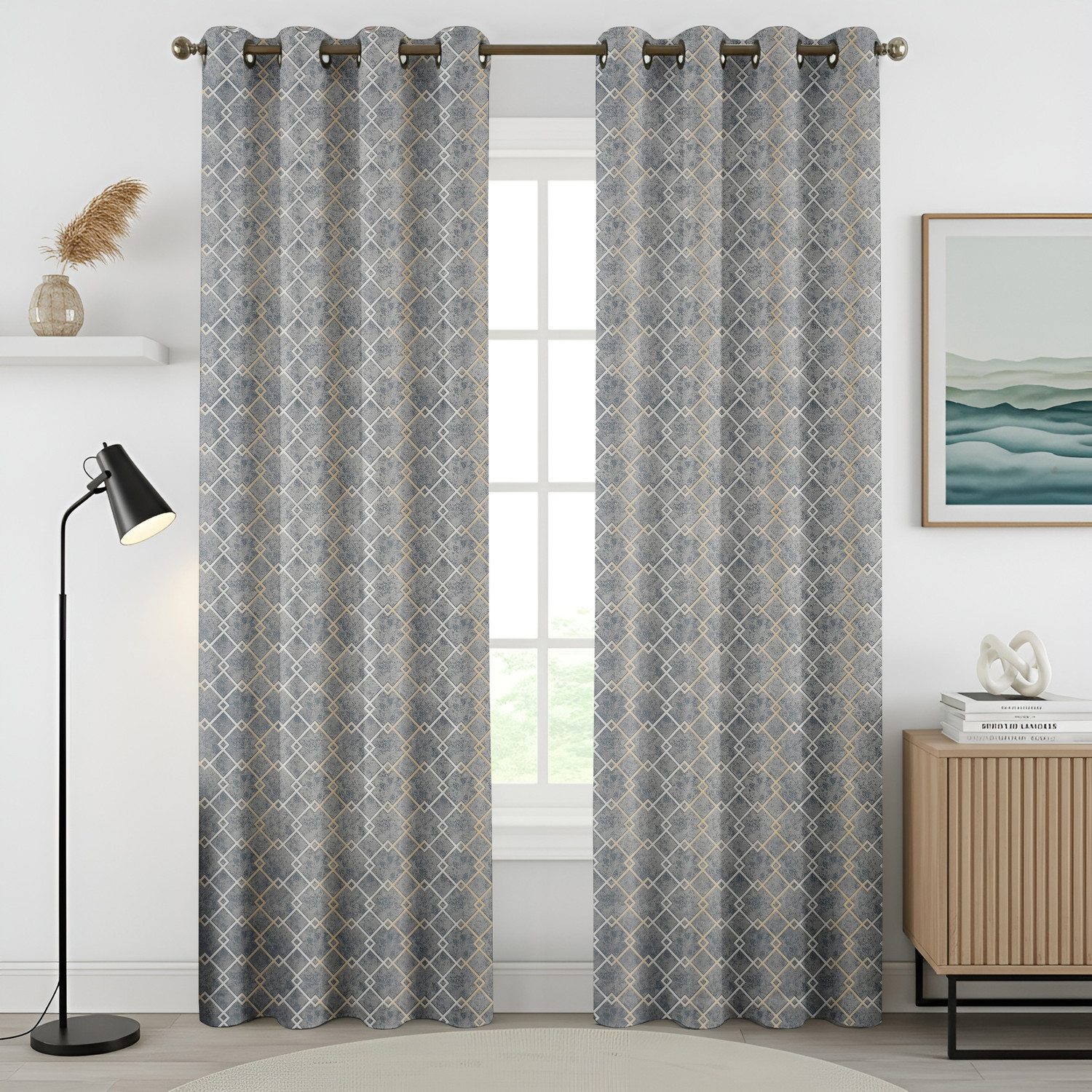 Image of Home Sizzler 244 cm (8 ft) Long Door Polyester Semi Transparent Curtain Single Curtain (Brown, Geometric)