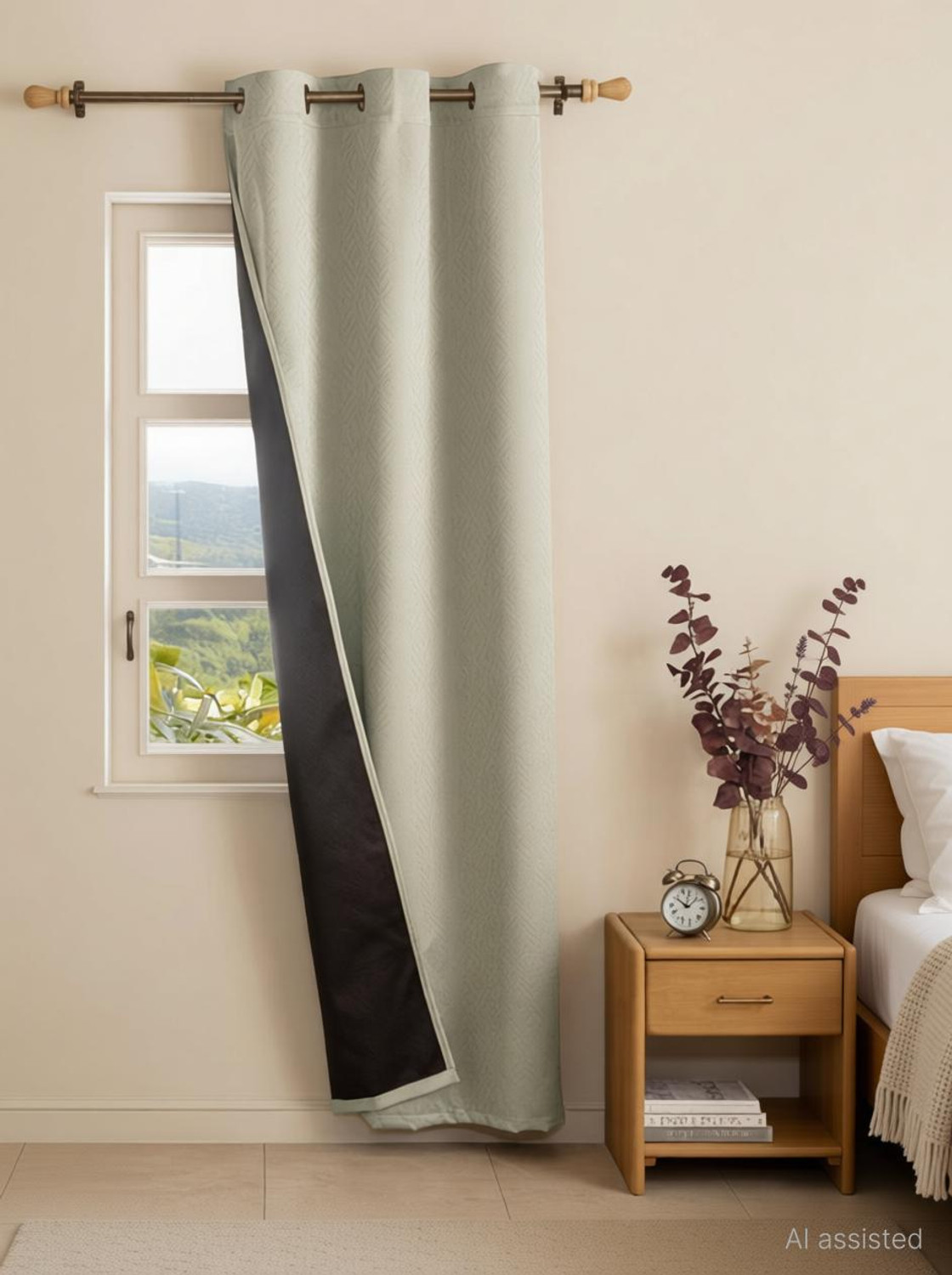 Image of HOMEMONDE 213.36 cm (7 ft) Door Polyester Blackout Curtain (Pack Of 2) (Off White - Embossed, Geometric)