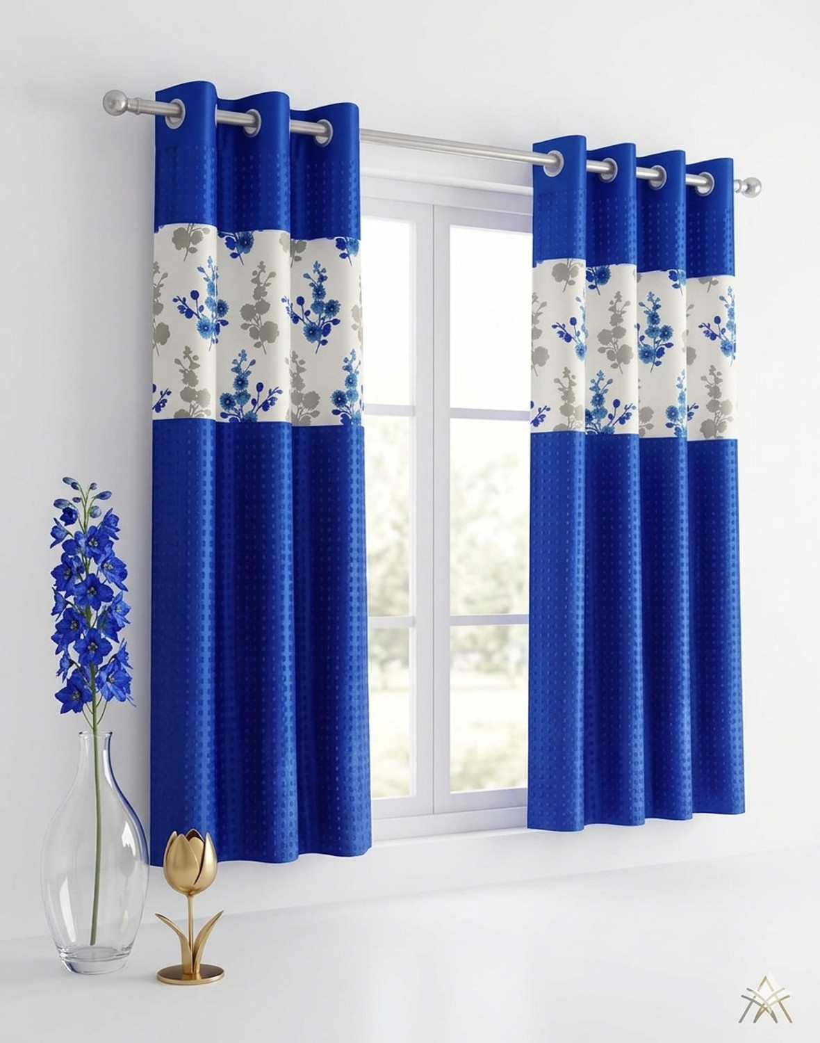 Image of TAJ TEXTILE 153 cm (5 ft) Window Cotton Room Darkening Curtain Single Curtain (Aqua green, Abstract)