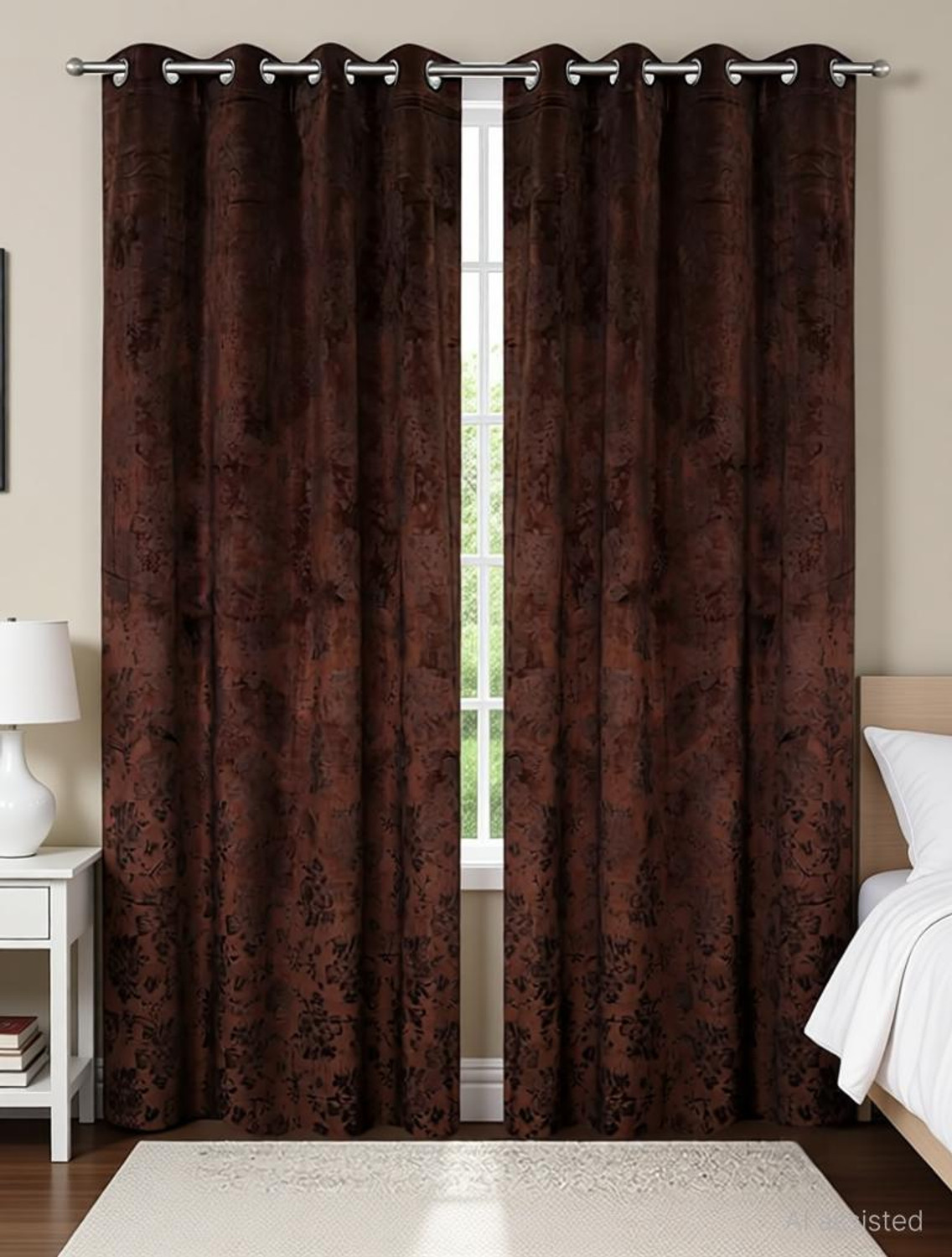 Image of Home Stylish 252 cm (8 ft) Window Polyester Room Darkening Curtain (Pack Of 2) (Coffee, Floral)