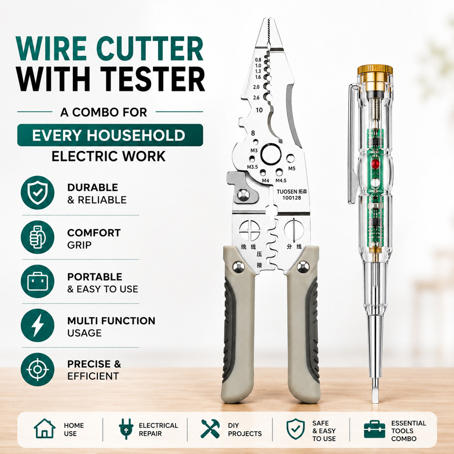 Image of Jiqop Multifunctional Wire Stripper Crimper Cable Cutter Professional Electrical Wire Stripping Tool Wire Cutter Wire Cutter