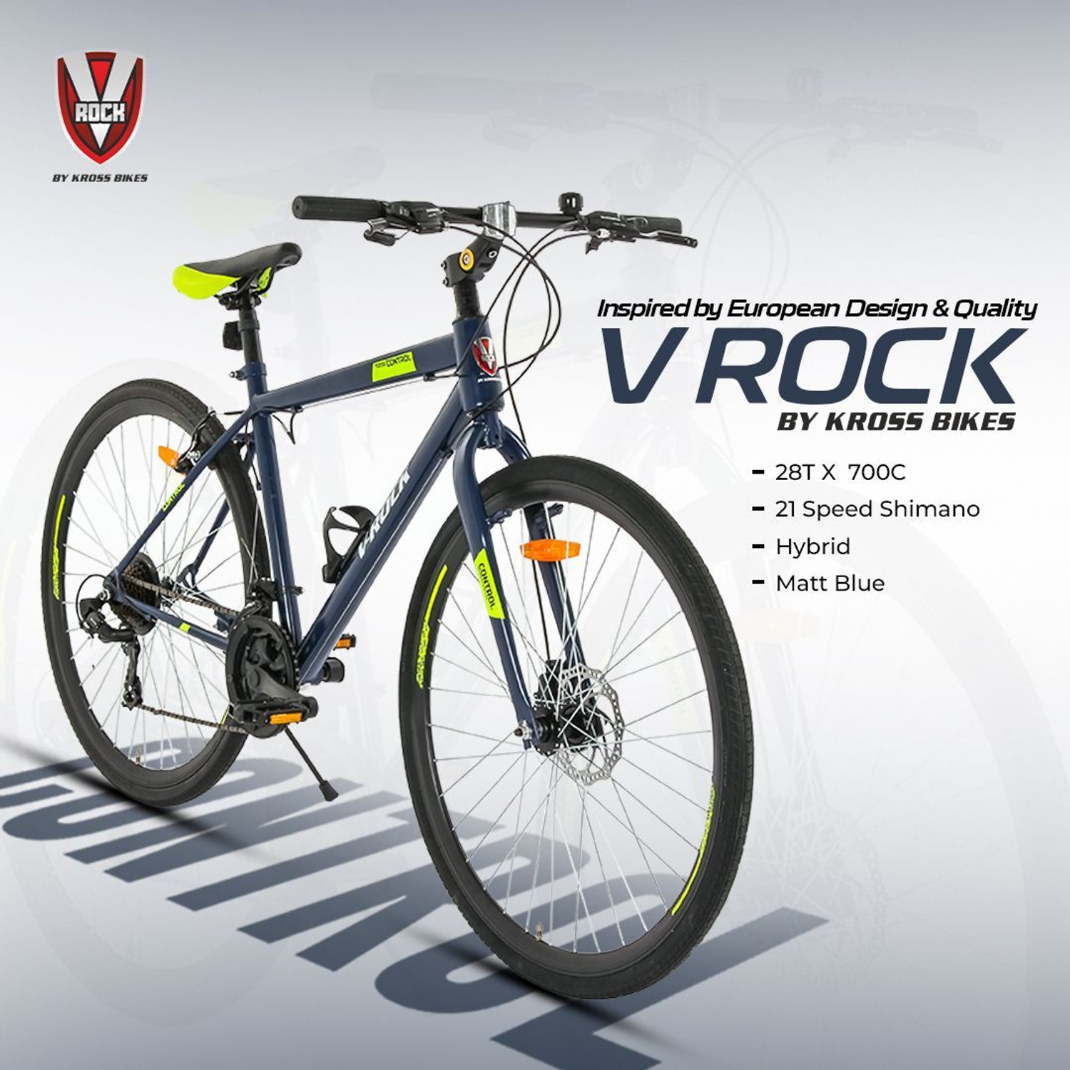 Image of Vrock Control 28T Mountain Bike 21 Speed Shimano, Steel Frame, Front Disc Rear V Brake 28 T (inch) Mountain Cycle (21 Gear, Black, Rigid)