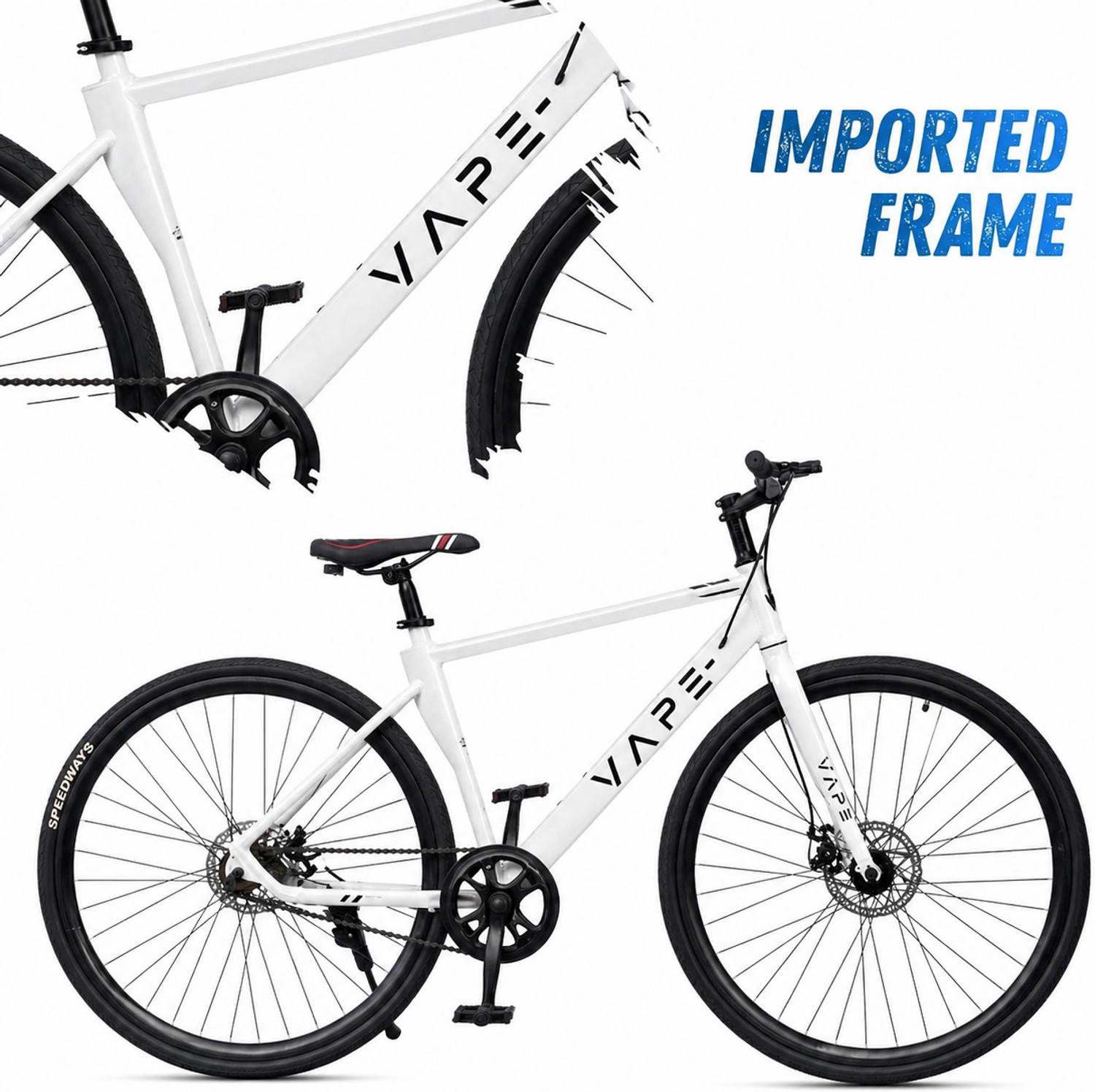 Image of Goal VAPE 700C SingleSpeed Bicycle | Double Disc Brakes 700C T (inch) Hybrid Cycle /City Bike (Single Speed, White, Rigid)